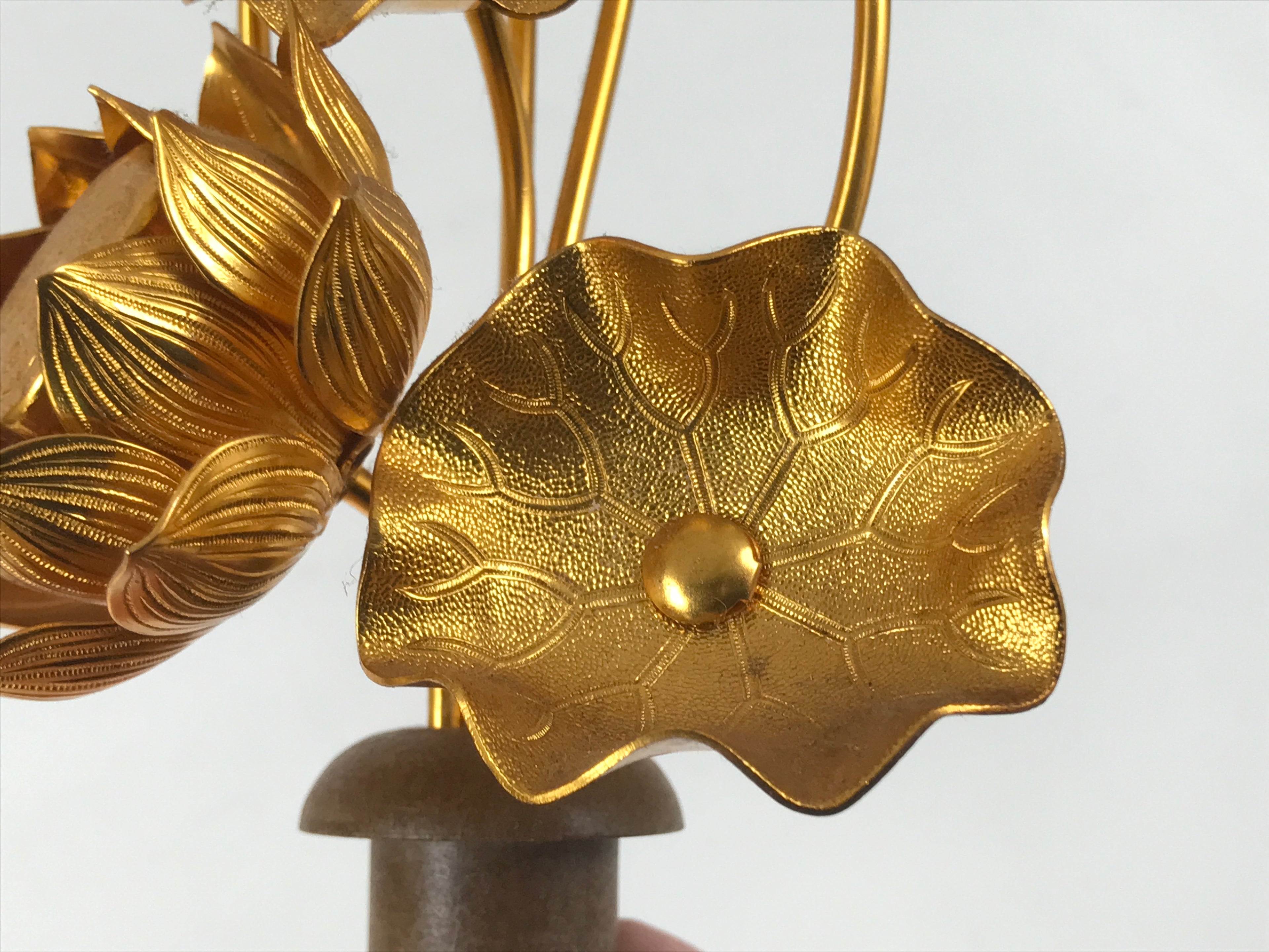 Japanese Buddhist Altar Fitting Copper Golden Lotus Flowers Vtg Jouka Gold BA682