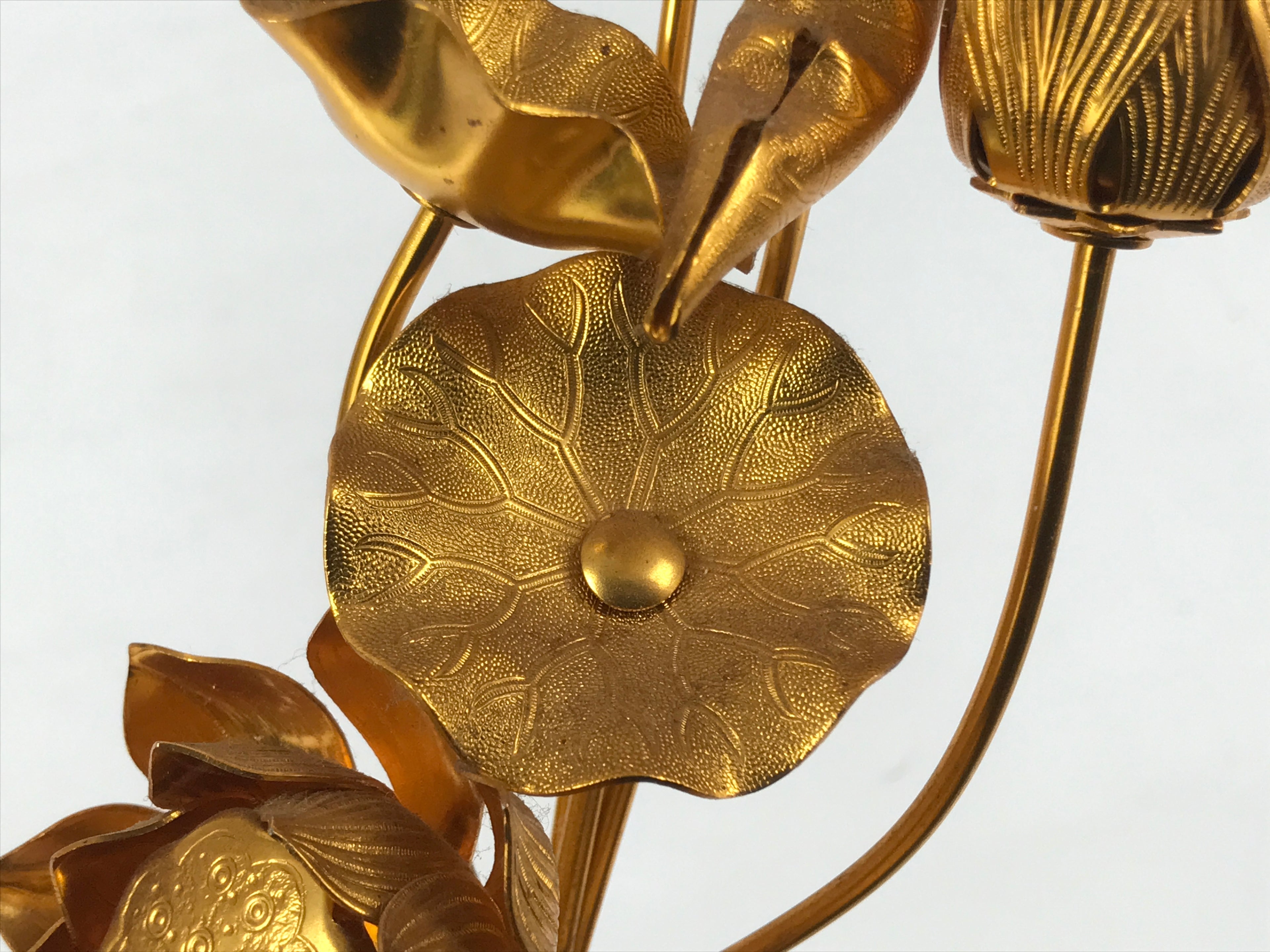 Japanese Buddhist Altar Fitting Copper Golden Lotus Flowers Vtg Jouka Gold BA682
