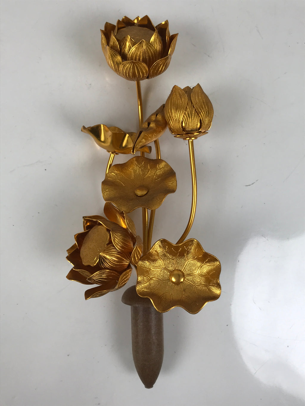 Japanese Buddhist Altar Fitting Copper Golden Lotus Flowers Vtg Jouka Gold BA682