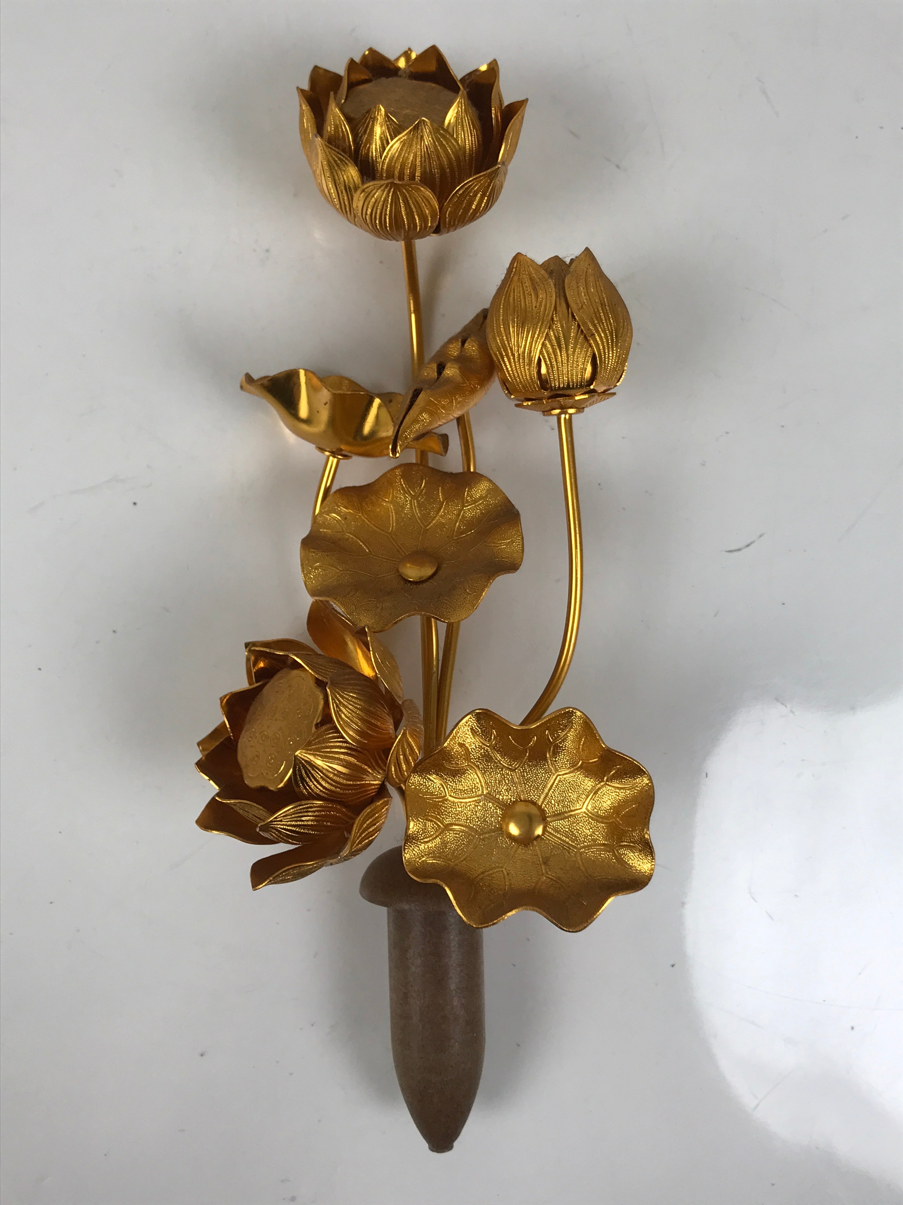 Japanese Buddhist Altar Fitting Copper Golden Lotus Flowers Vtg Jouka Gold BA682
