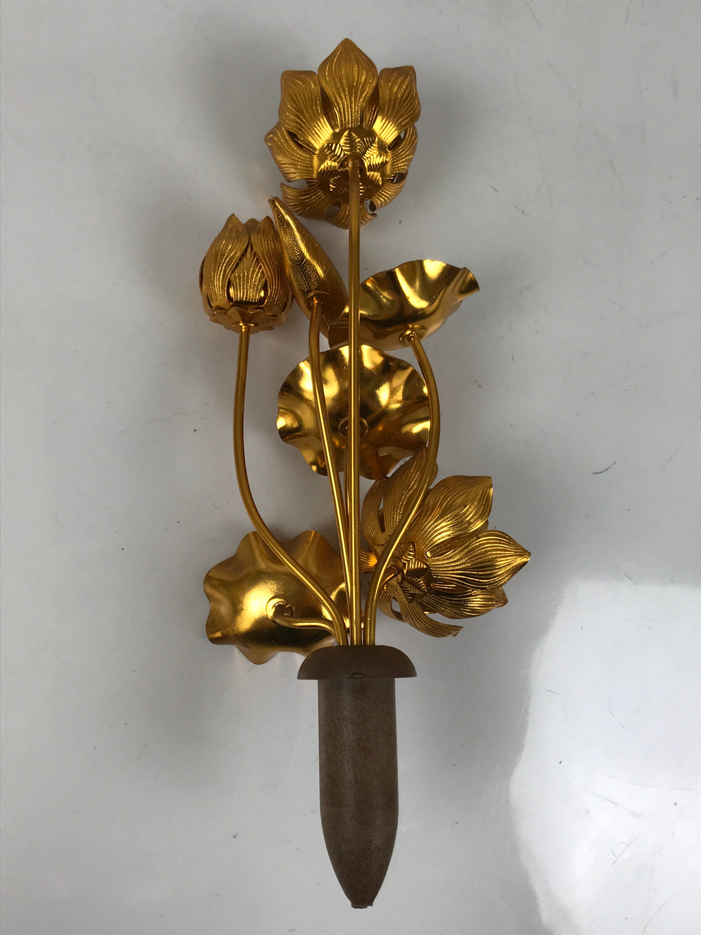 Japanese Buddhist Altar Fitting Copper Golden Lotus Flowers Vtg Jouka Gold BA682