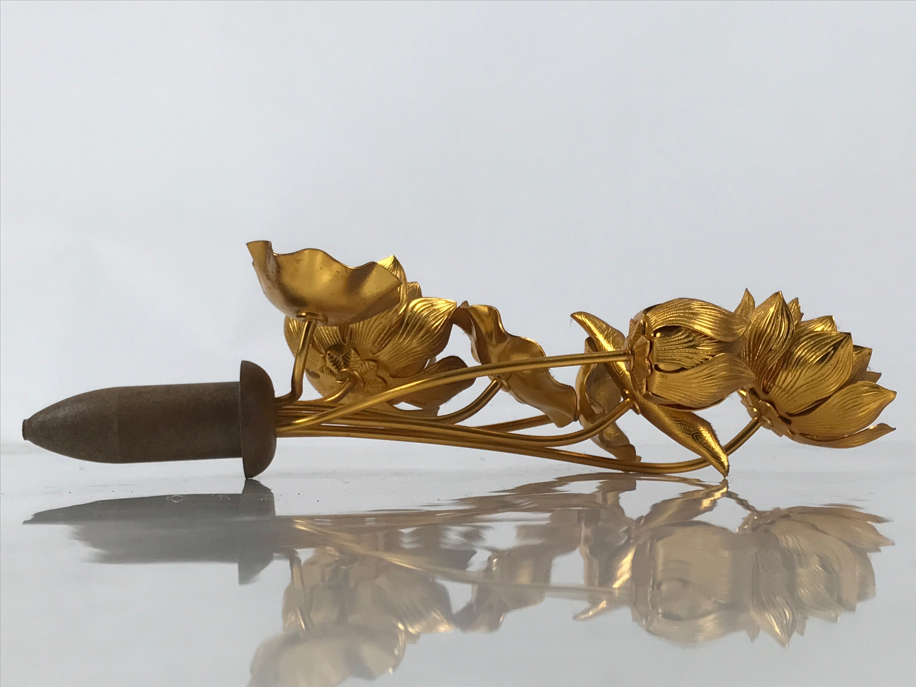 Japanese Buddhist Altar Fitting Copper Golden Lotus Flowers Vtg Jouka Gold BA682
