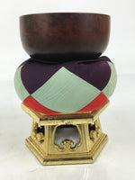 Japanese Buddhist Altar Fitting Copper Orin Bell Singing Bowl Resin Stand BA616