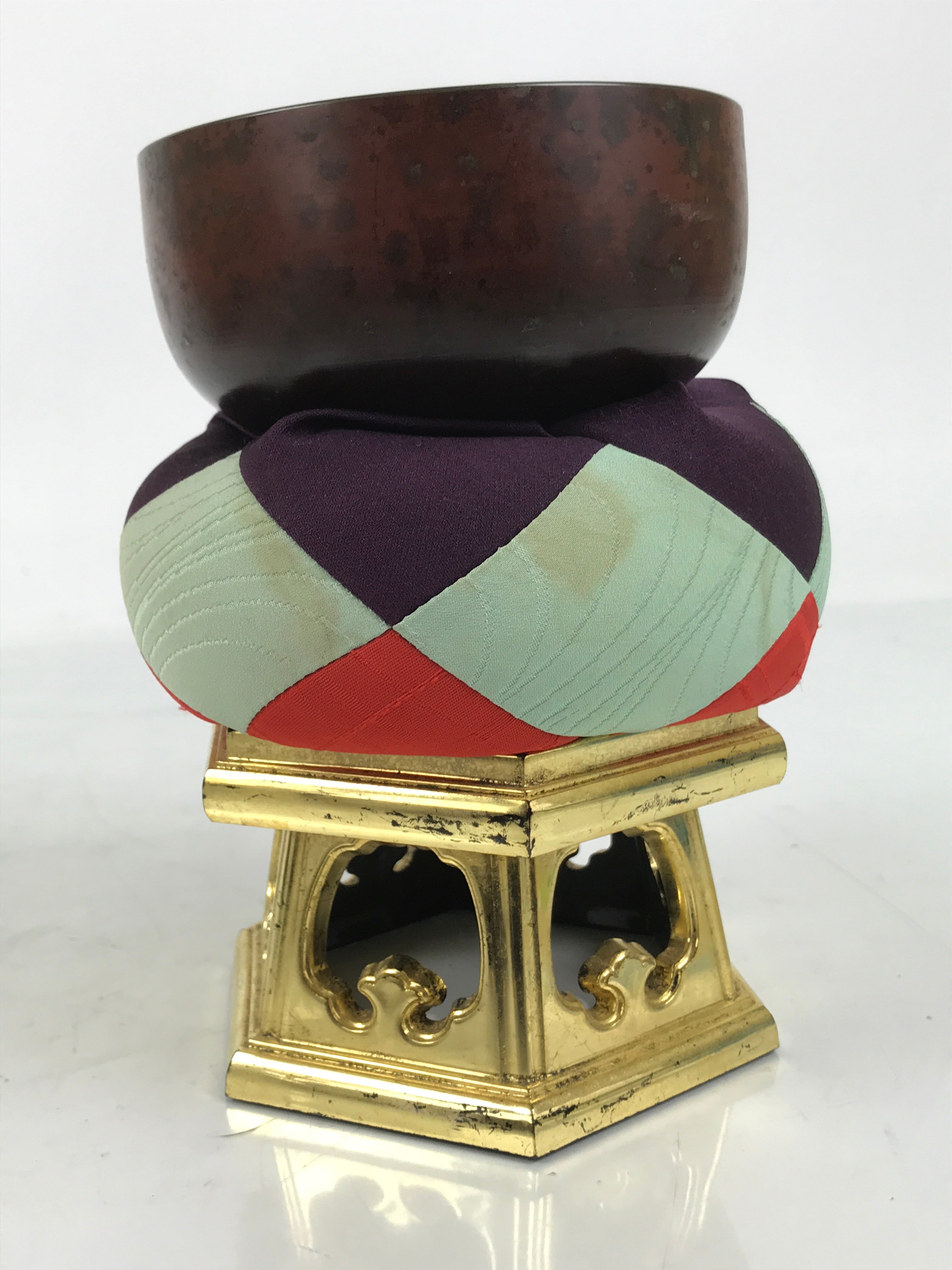 Japanese Buddhist Altar Fitting Copper Orin Bell Singing Bowl Resin Stand BA616