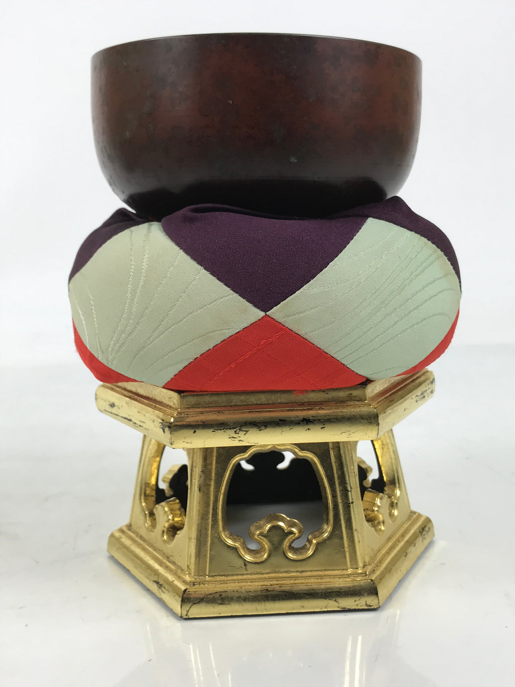 Japanese Buddhist Altar Fitting Copper Orin Bell Singing Bowl Resin Stand BA616