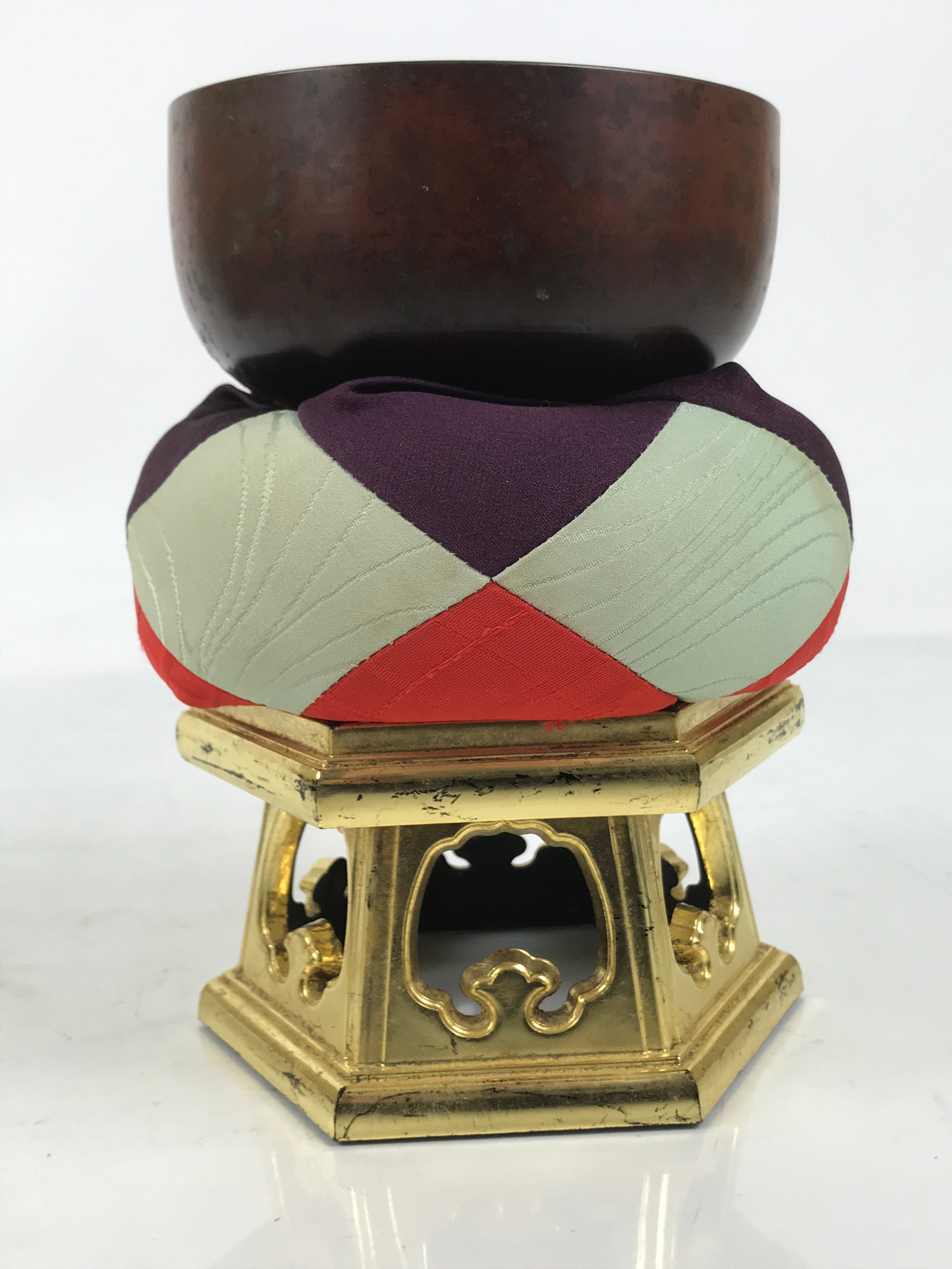 Japanese Buddhist Altar Fitting Copper Orin Bell Singing Bowl Resin Stand BA616
