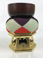 Japanese Buddhist Altar Fitting Copper Orin Bell Singing Bowl Resin Stand BA616