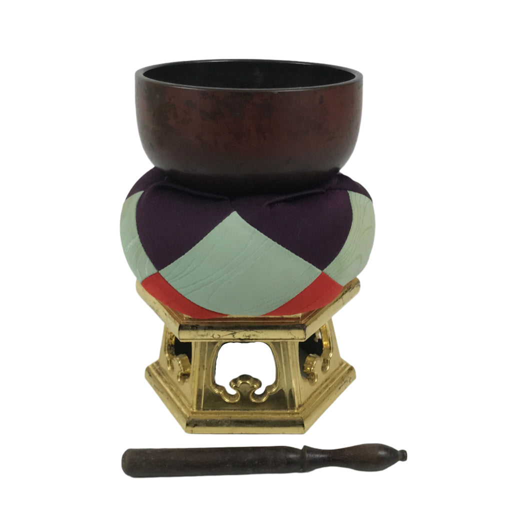 Japanese Buddhist Altar Fitting Copper Orin Bell Singing Bowl Resin Stand BA616