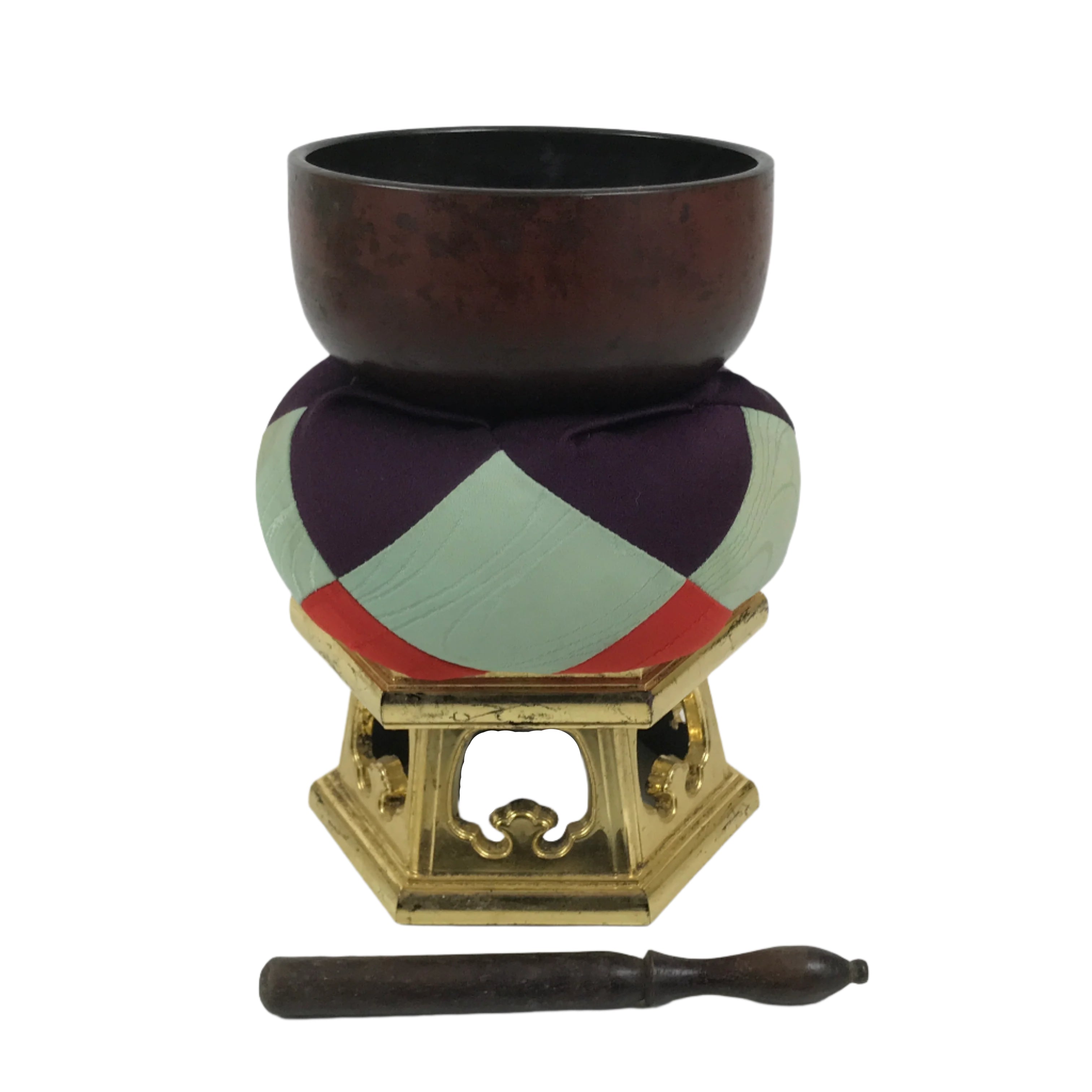 Japanese Buddhist Altar Fitting Copper Orin Bell Singing Bowl Resin Stand BA616