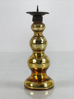 Japanese Buddhist Altar Fitting Glass Candle Stand Vtg Metal Shokudai Gold BA334