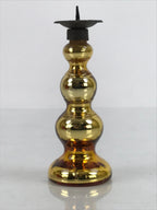 Japanese Buddhist Altar Fitting Glass Candle Stand Vtg Metal Shokudai Gold BA334