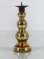 Japanese Buddhist Altar Fitting Glass Candle Stand Vtg Metal Shokudai Gold BA334