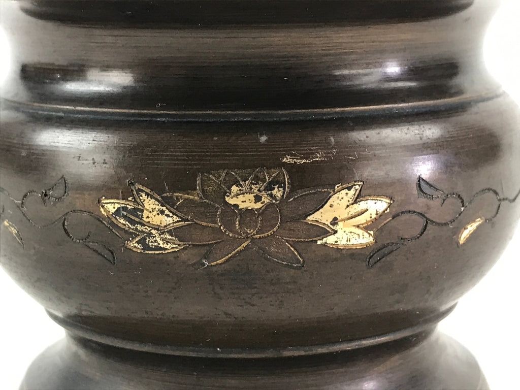 Japanese Buddhist Altar Fitting Incense Burner Vtg Koro Cup Lotus Brown BA33