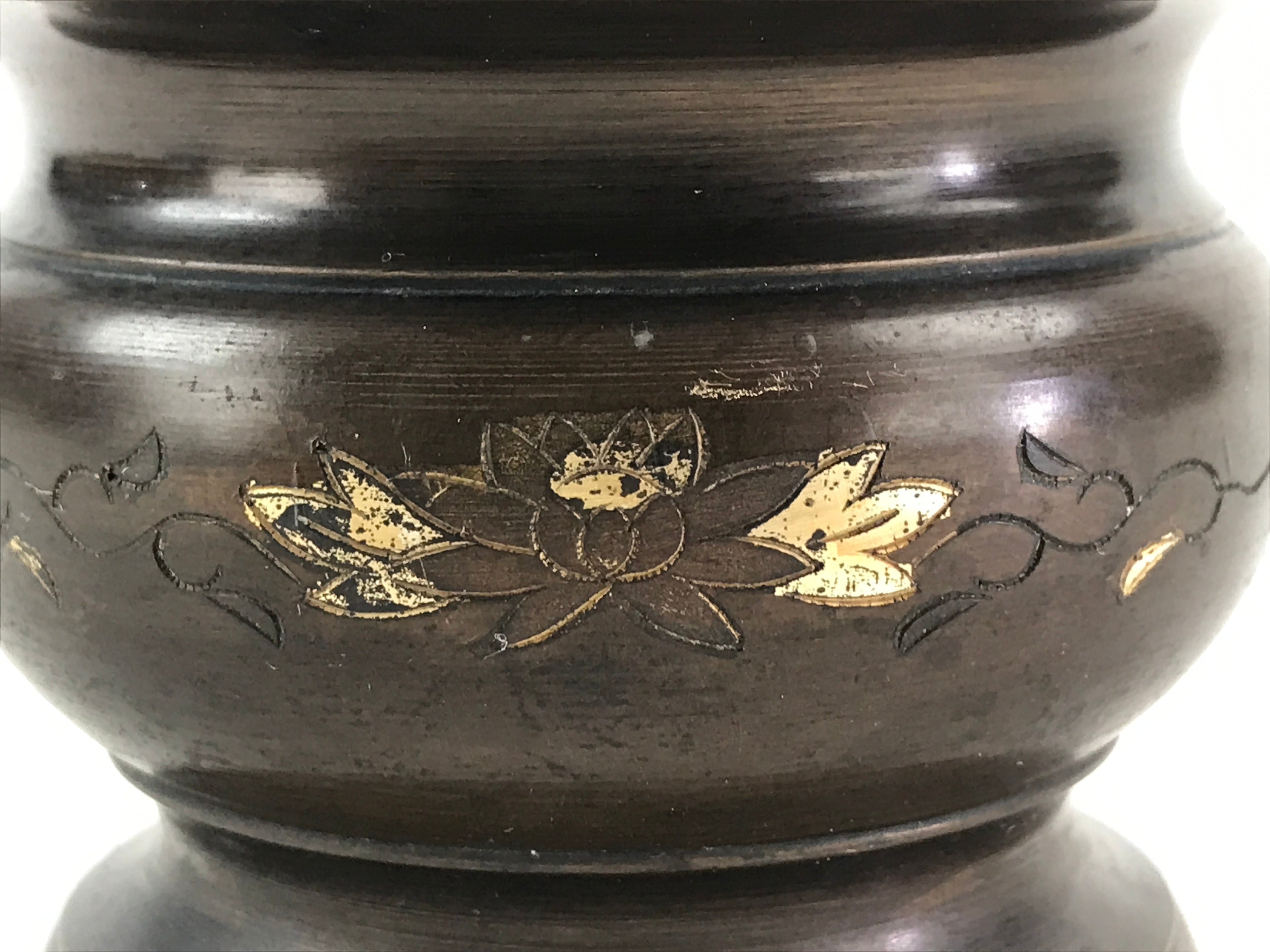 Japanese Buddhist Altar Fitting Incense Burner Vtg Koro Cup Lotus Brown BA33