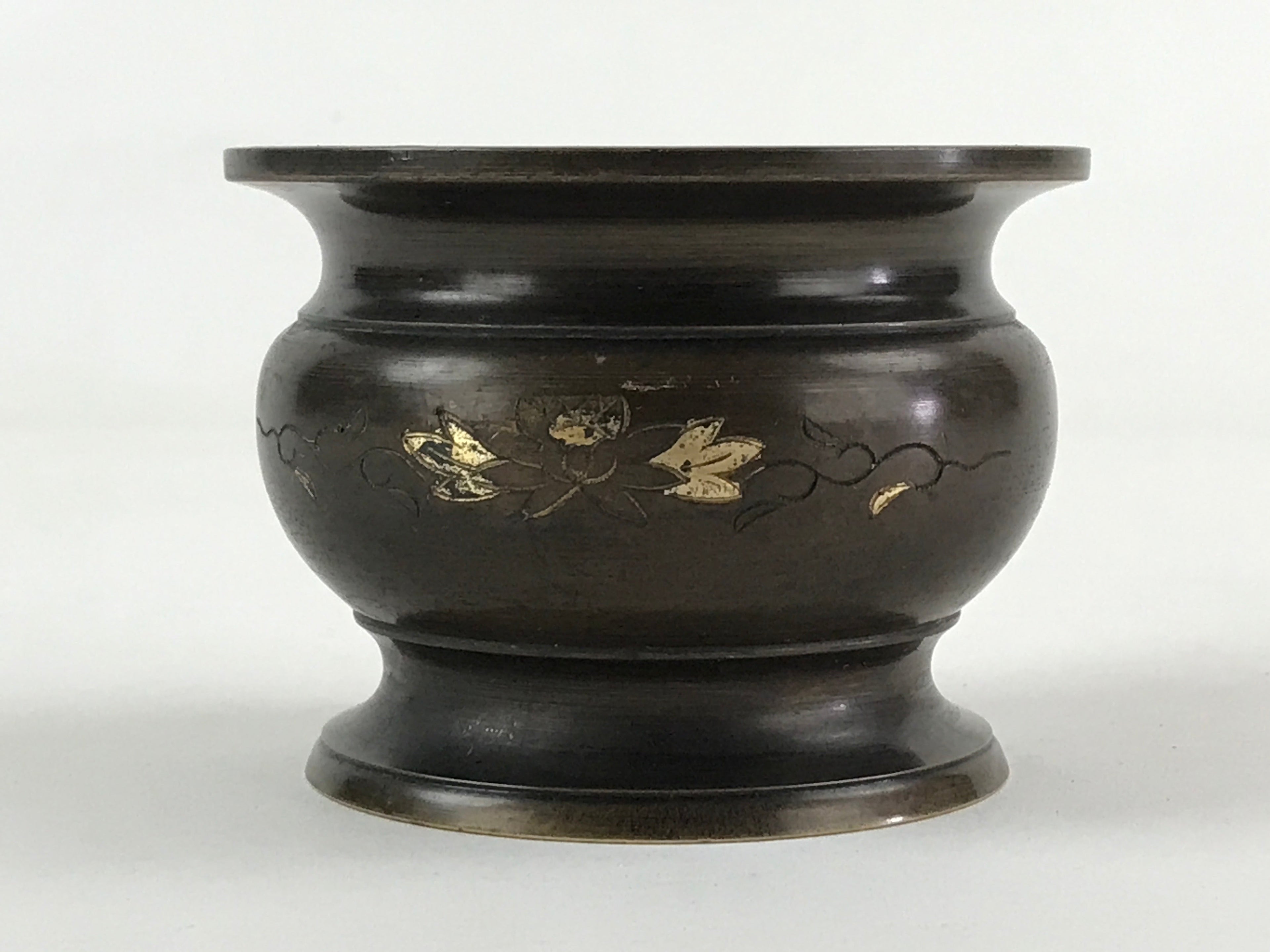 Japanese Buddhist Altar Fitting Incense Burner Vtg Koro Cup Lotus Brown BA33
