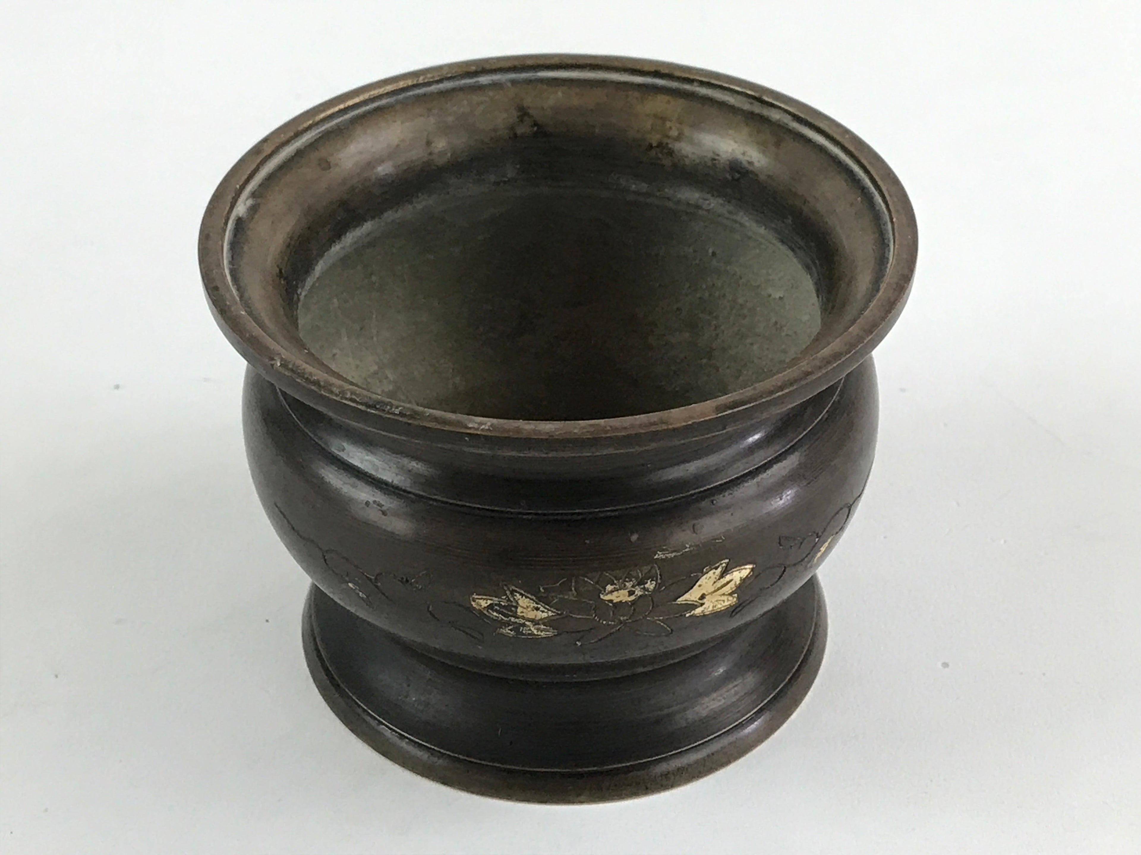 Japanese Buddhist Altar Fitting Incense Burner Vtg Koro Cup Lotus Brown BA33