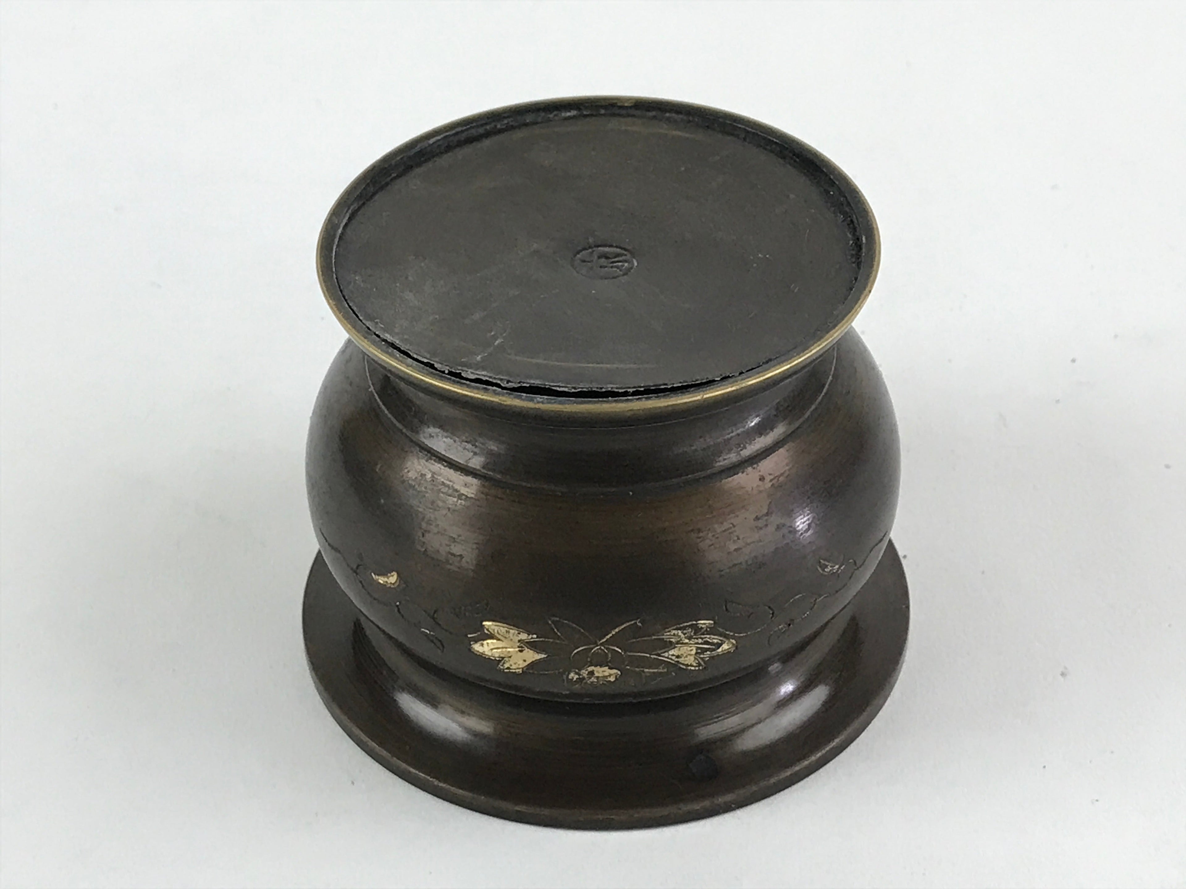 Japanese Buddhist Altar Fitting Incense Burner Vtg Koro Cup Lotus Brown BA33