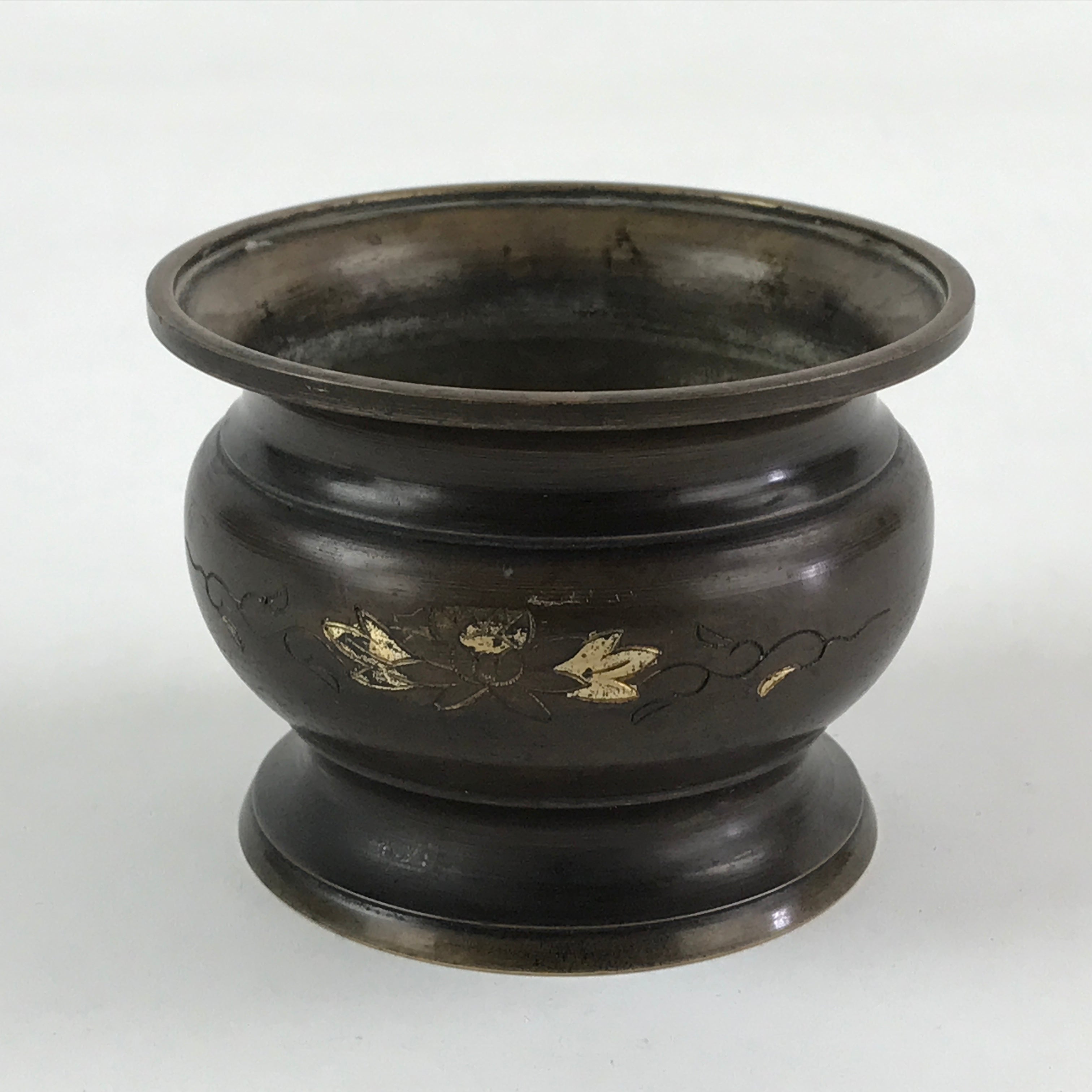 Japanese Buddhist Altar Fitting Incense Burner Vtg Koro Cup Lotus Brown BA33