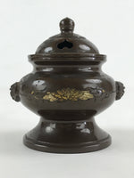 Japanese Buddhist Altar Fitting Incense Burner Vtg Metal Koro Brown Leaf BA43