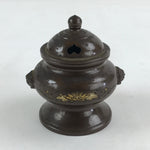Japanese Buddhist Altar Fitting Incense Burner Vtg Metal Koro Brown Leaf BA43