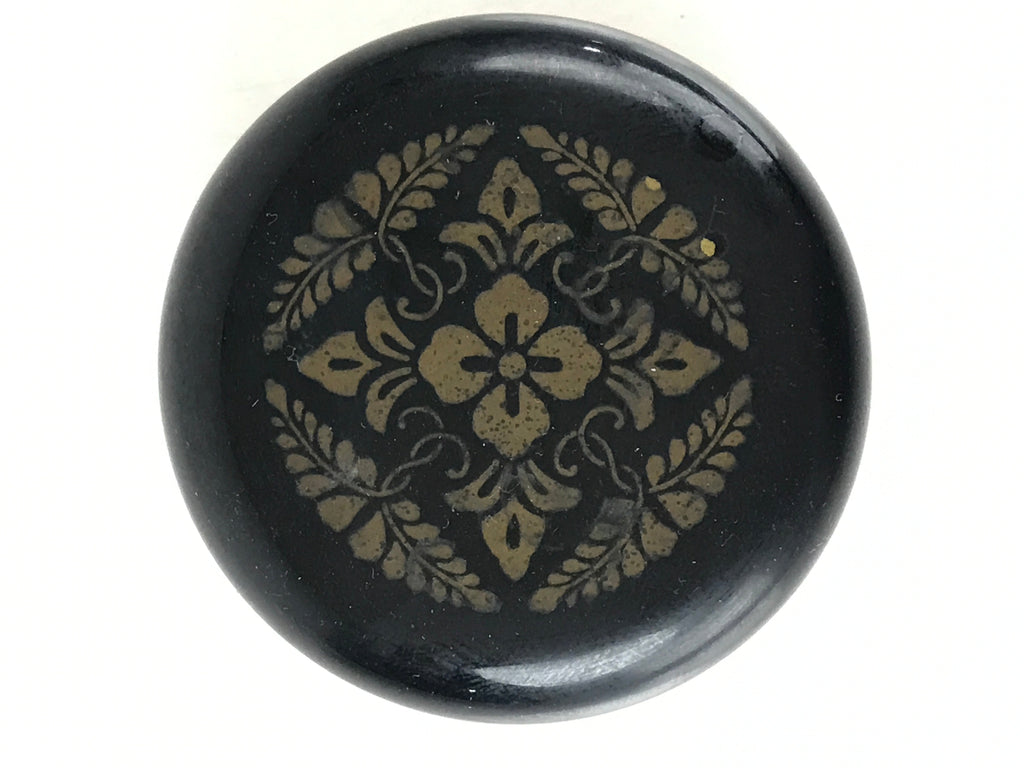 Japanese Buddhist Altar Fitting Incense Container Round Kogo Black Flower BU971