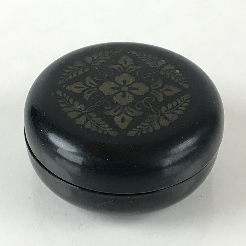 Japanese Buddhist Altar Fitting Incense Container Round Kogo Black Flower BU971