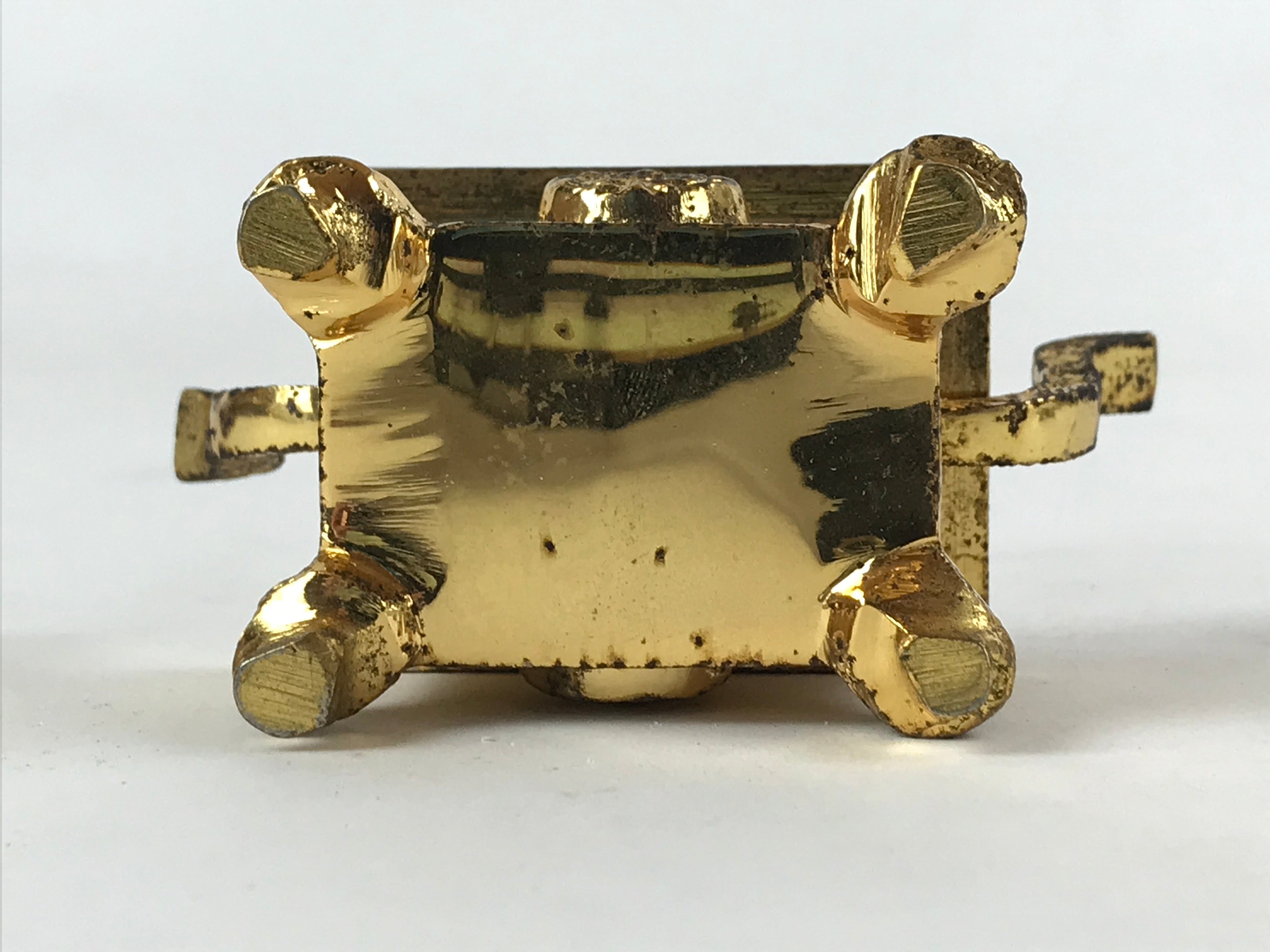 Japanese Buddhist Altar Fitting Iron Incense Burner Koro Vtg Gold Shisa BA92
