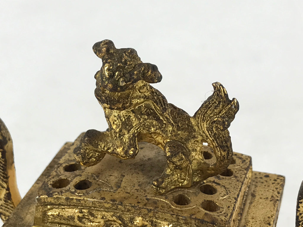 Japanese Buddhist Altar Fitting Iron Incense Burner Koro Vtg Gold Shisa BA92