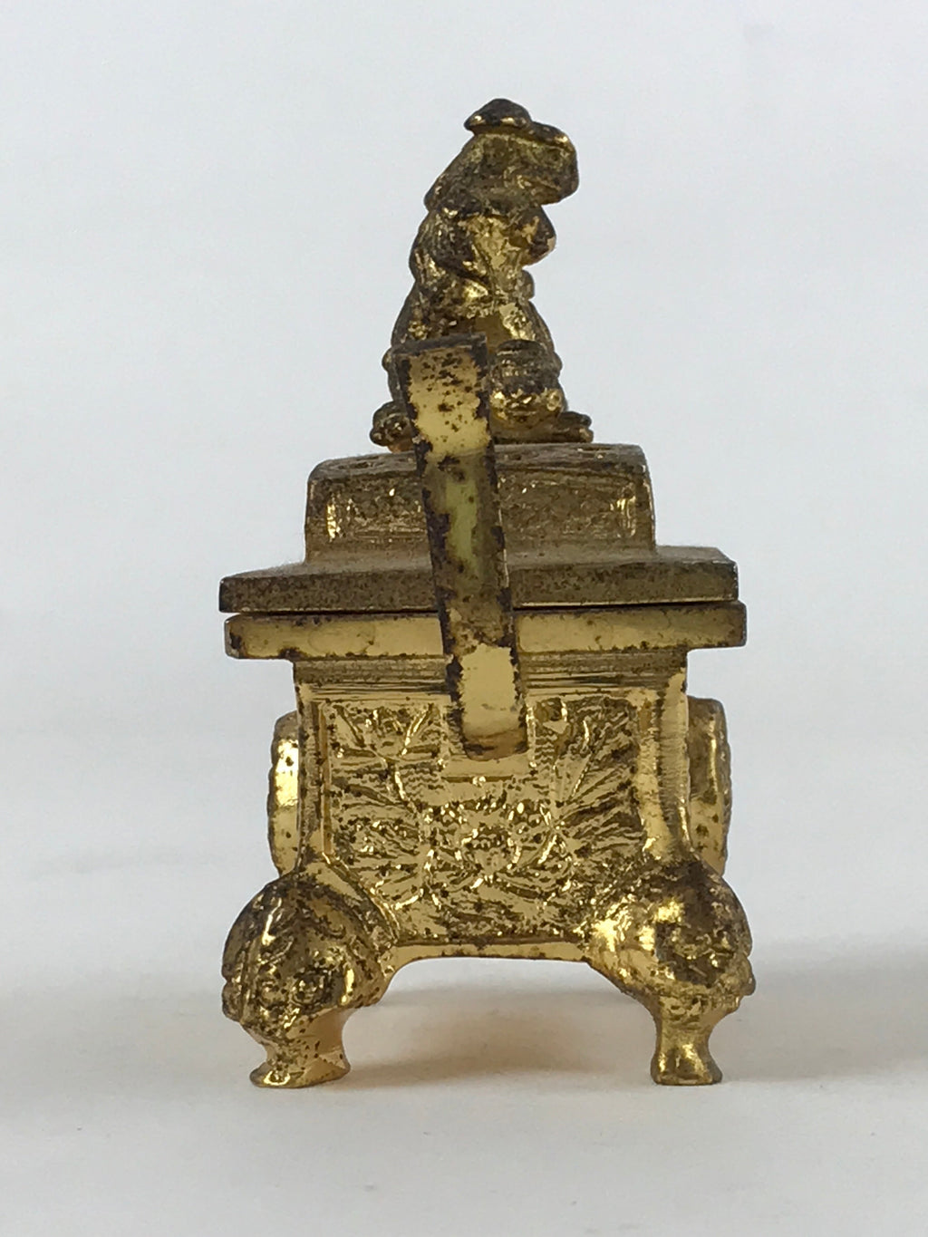 Japanese Buddhist Altar Fitting Iron Incense Burner Koro Vtg Gold Shisa BA92