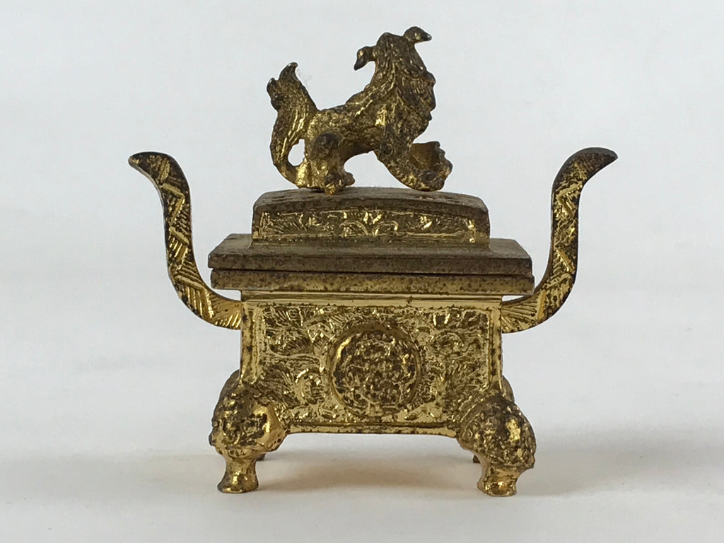 Japanese Buddhist Altar Fitting Iron Incense Burner Koro Vtg Gold Shisa BA92