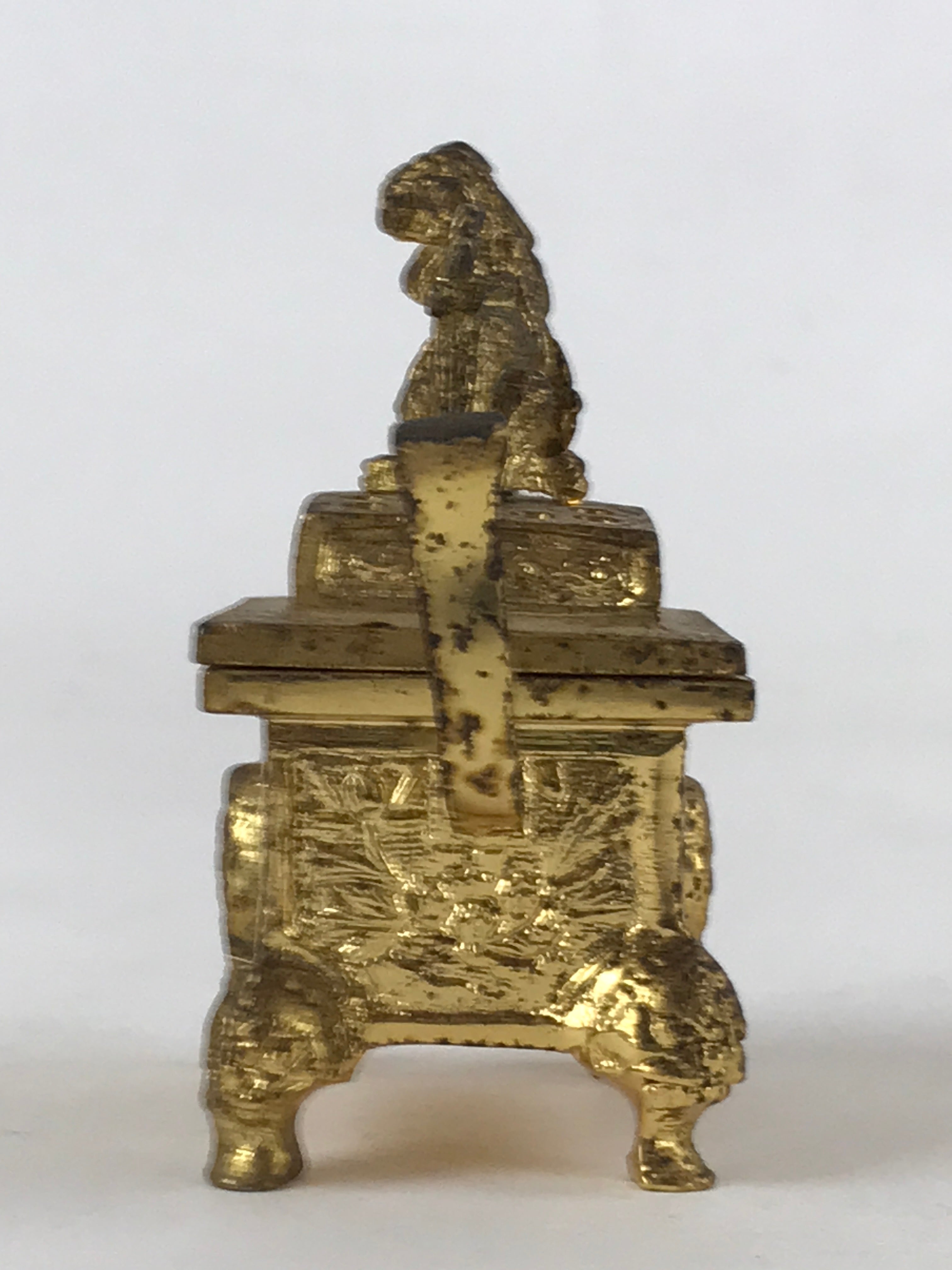 Japanese Buddhist Altar Fitting Iron Incense Burner Koro Vtg Gold Shisa BA92