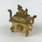Japanese Buddhist Altar Fitting Iron Incense Burner Koro Vtg Gold Shisa BA92
