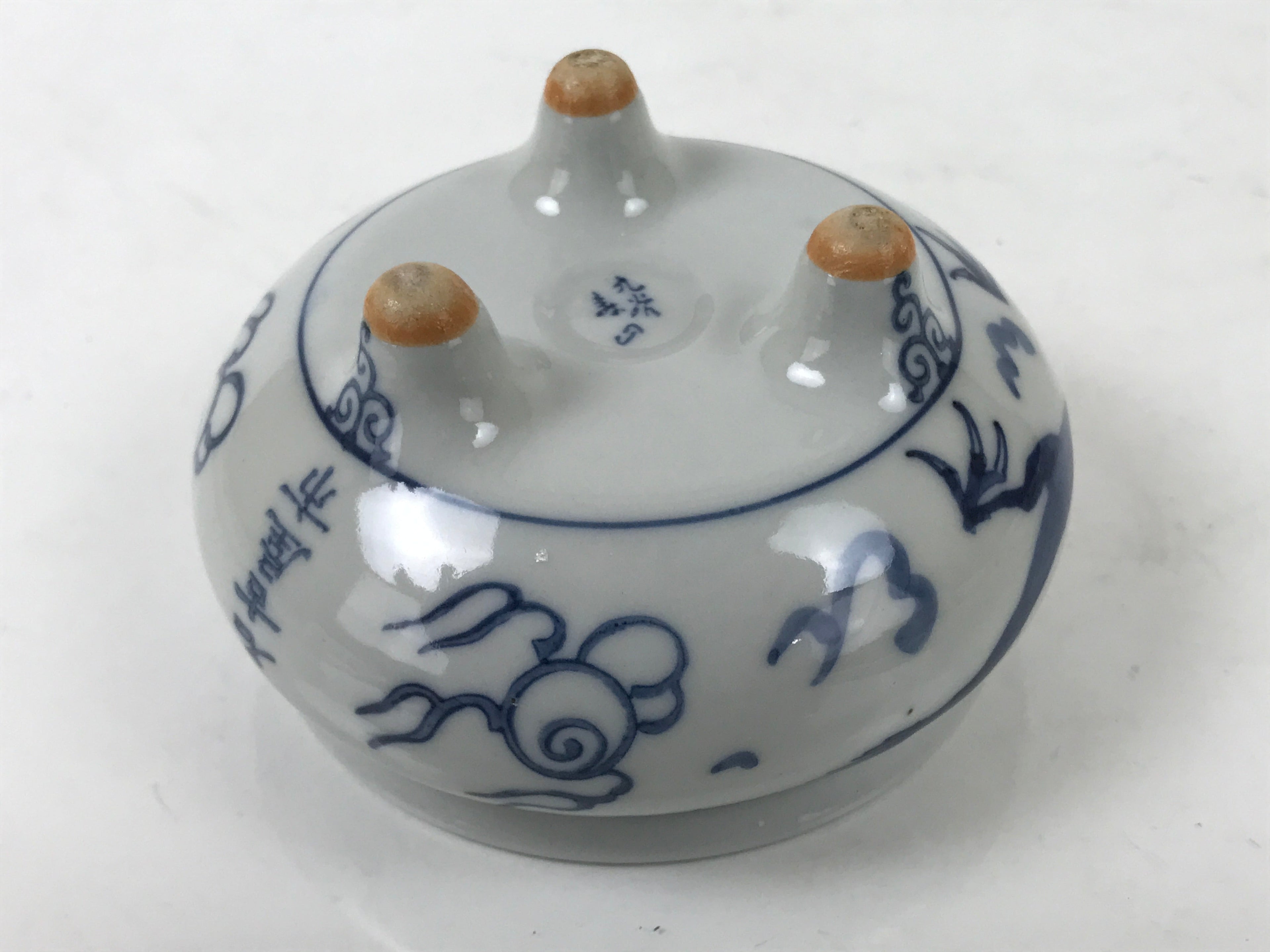 Japanese Buddhist Altar Fitting Kutani Porcelain Incense Burner Koro Blue BA531