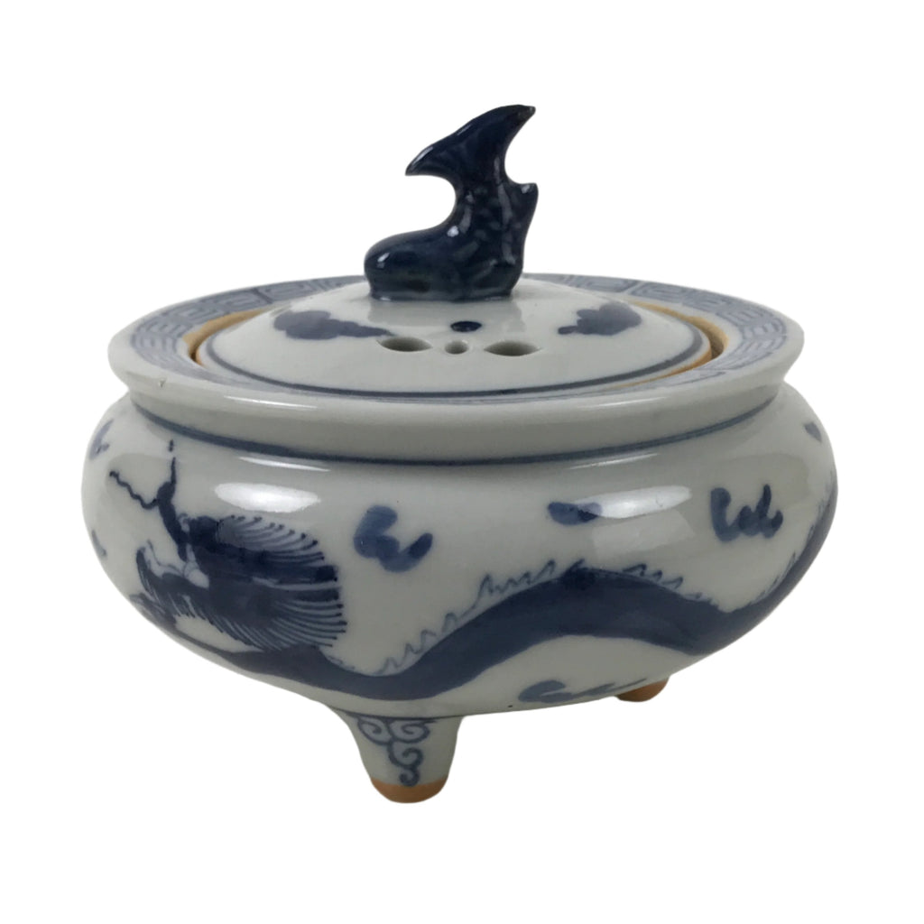 Japanese Buddhist Altar Fitting Kutani Porcelain Incense Burner Koro Blue BA531