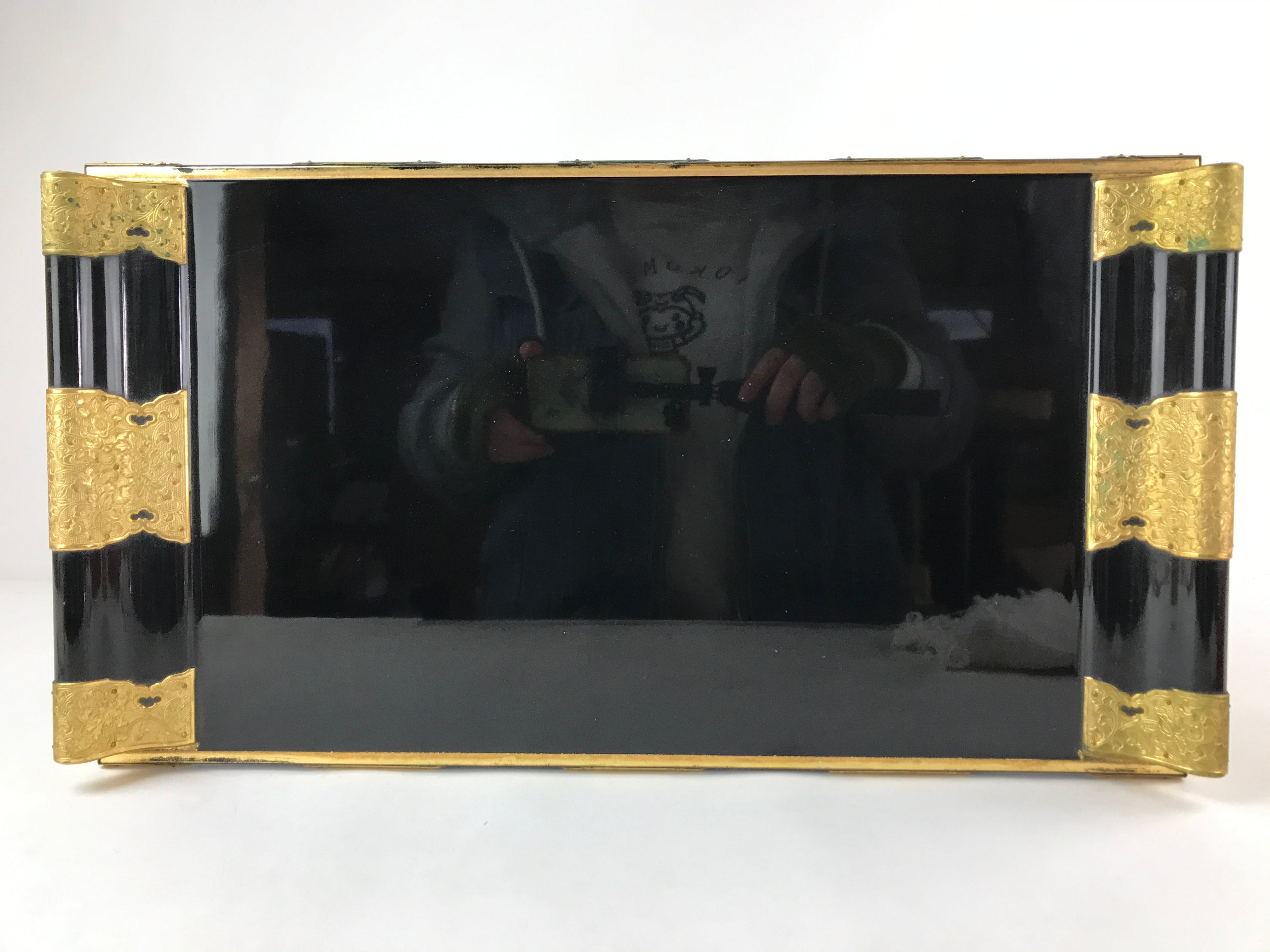 Japanese Buddhist Altar Fitting Lacquer Kyozukue Offering Table Black Gold BA220
