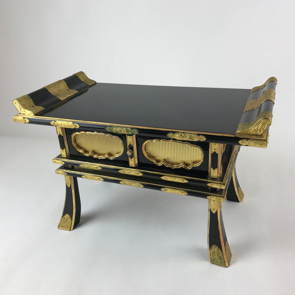 Japanese Buddhist Altar Fitting Lacquer Kyozukue Offering Table Black Gold BA220