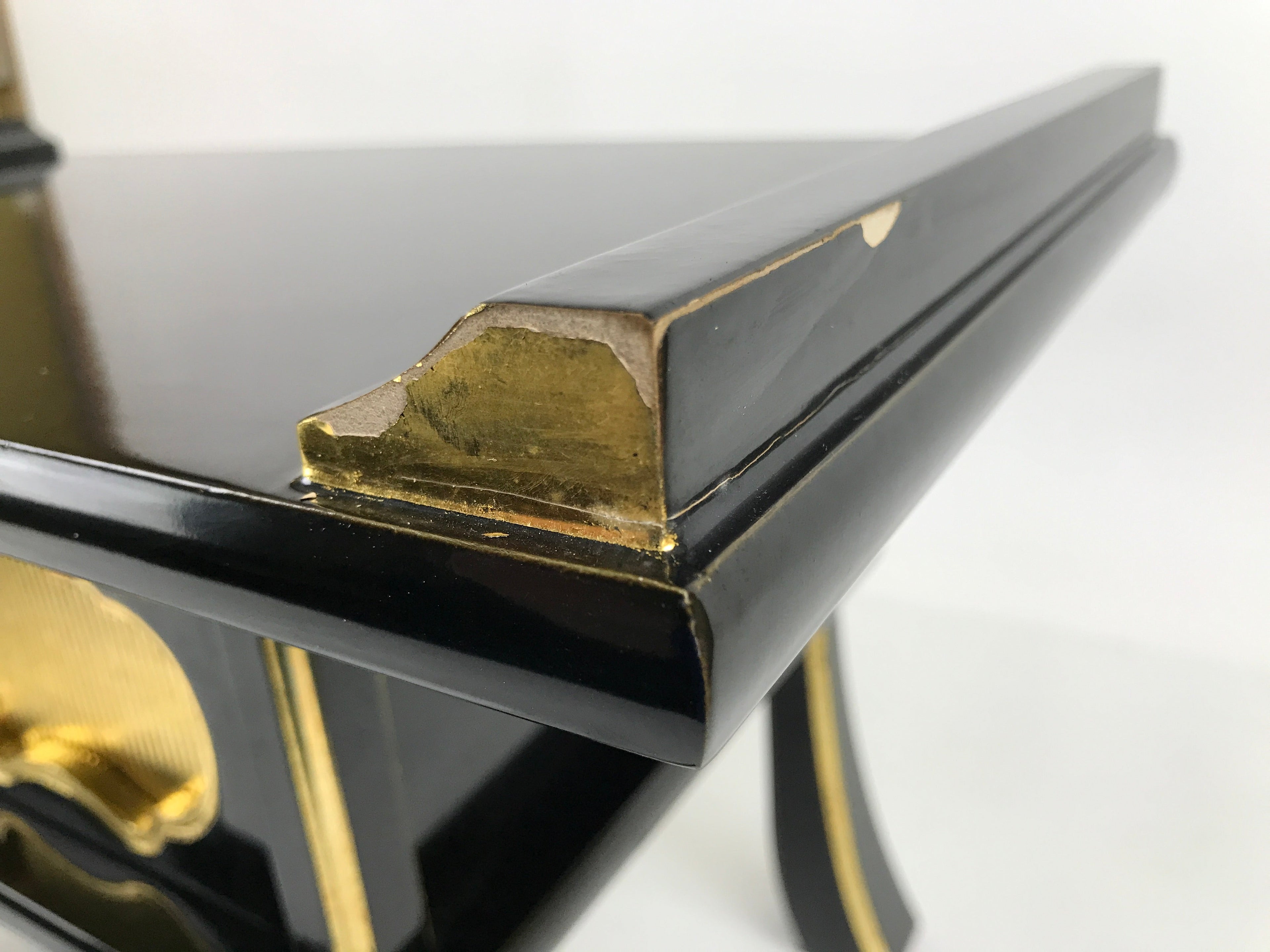 Japanese Buddhist Altar Fitting Lacquer Kyozukue Offering Table Black Gold BA371