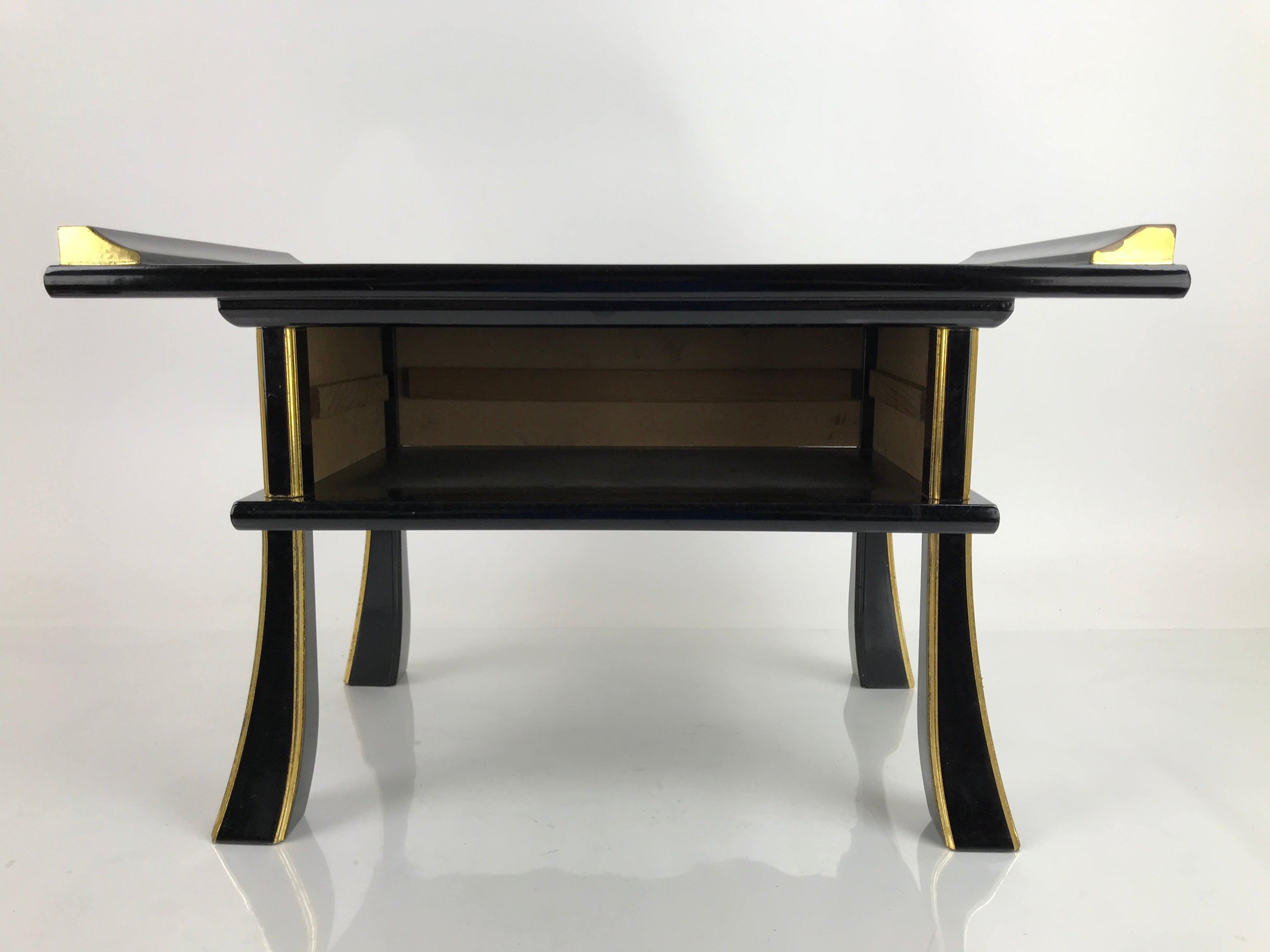 Japanese Buddhist Altar Fitting Lacquer Kyozukue Offering Table Black Gold BA371