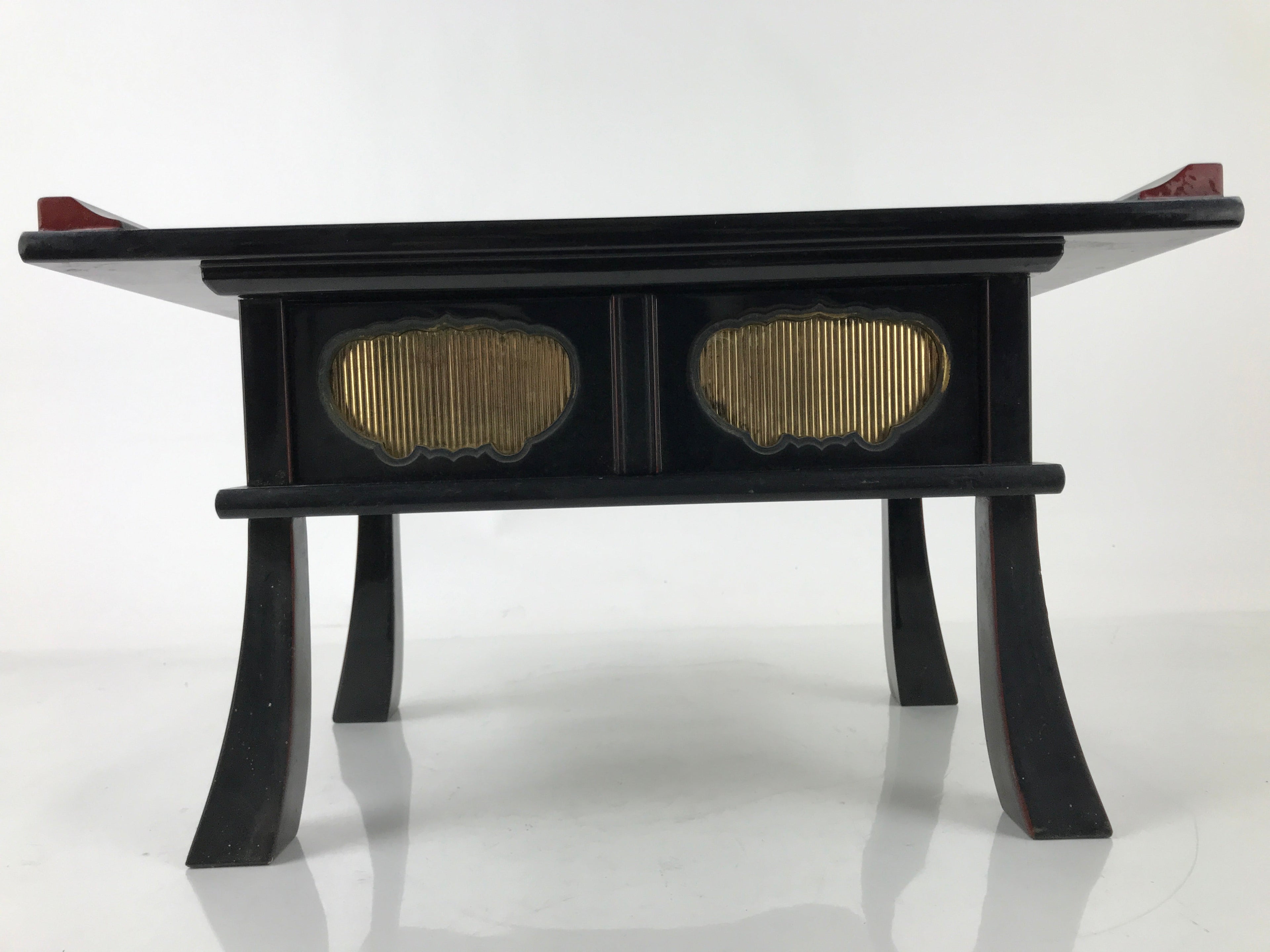 Japanese Buddhist Altar Fitting Lacquer Kyozukue Offering Table Black Gold BA498