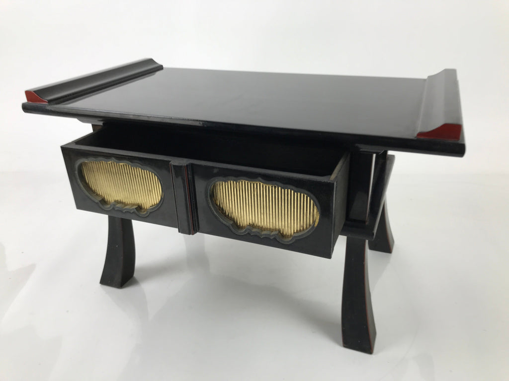 Japanese Buddhist Altar Fitting Lacquer Kyozukue Offering Table Black Gold BA498