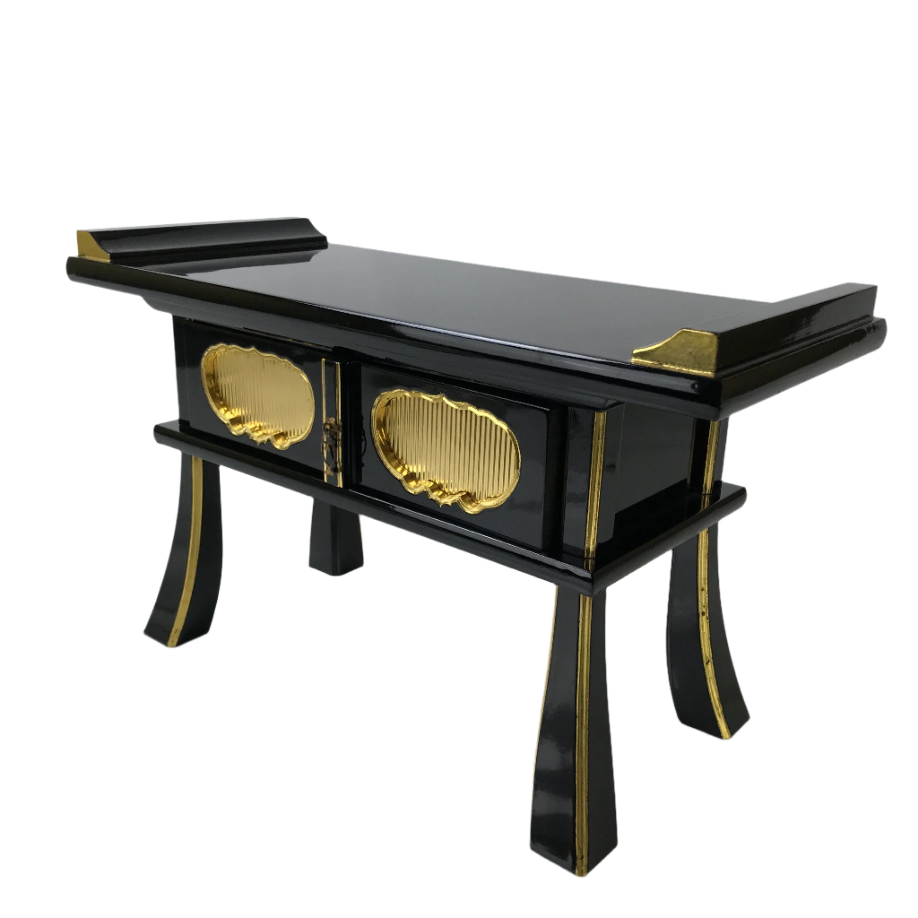 Japanese Buddhist Altar Fitting Lacquer Kyozukue Offering Table Black Gold BA577
