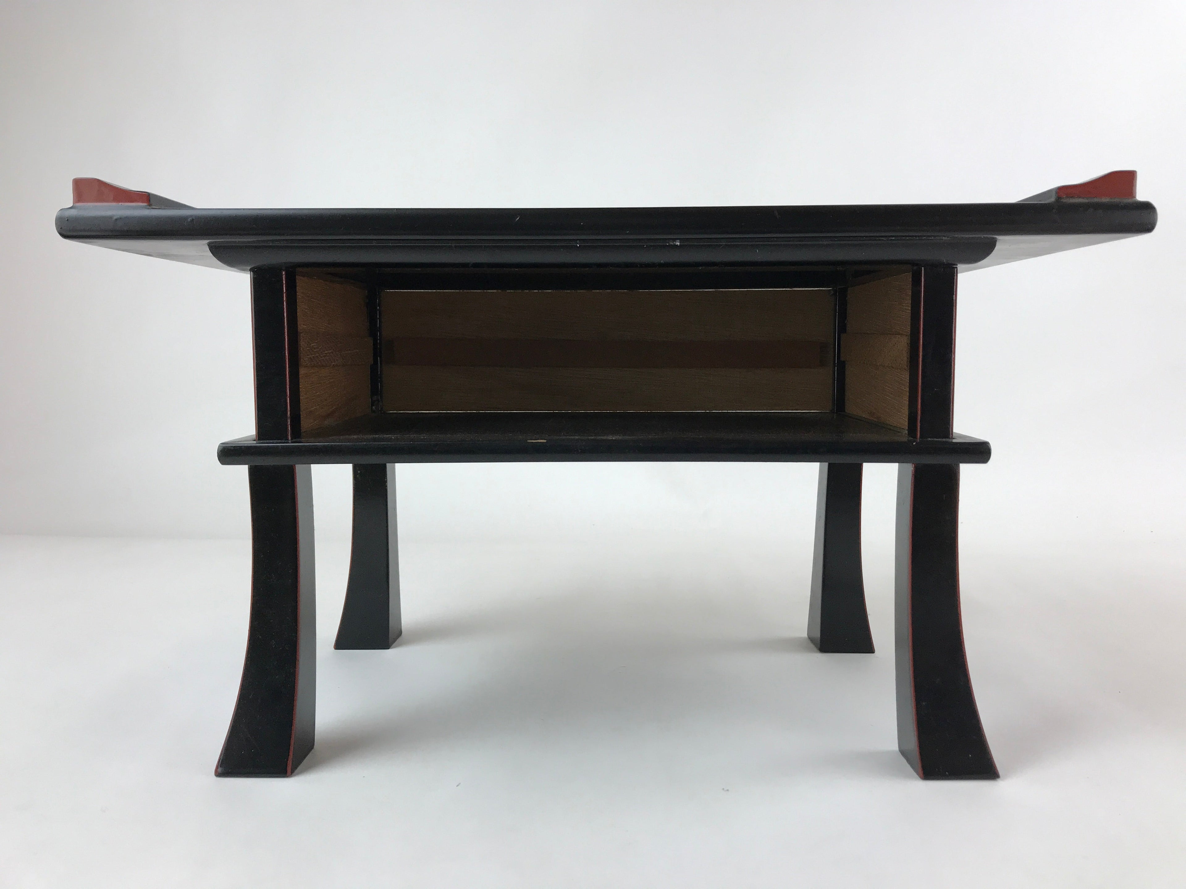 Japanese Buddhist Altar Fitting Lacquer Kyozukue Offering Table Vtg Black BA219