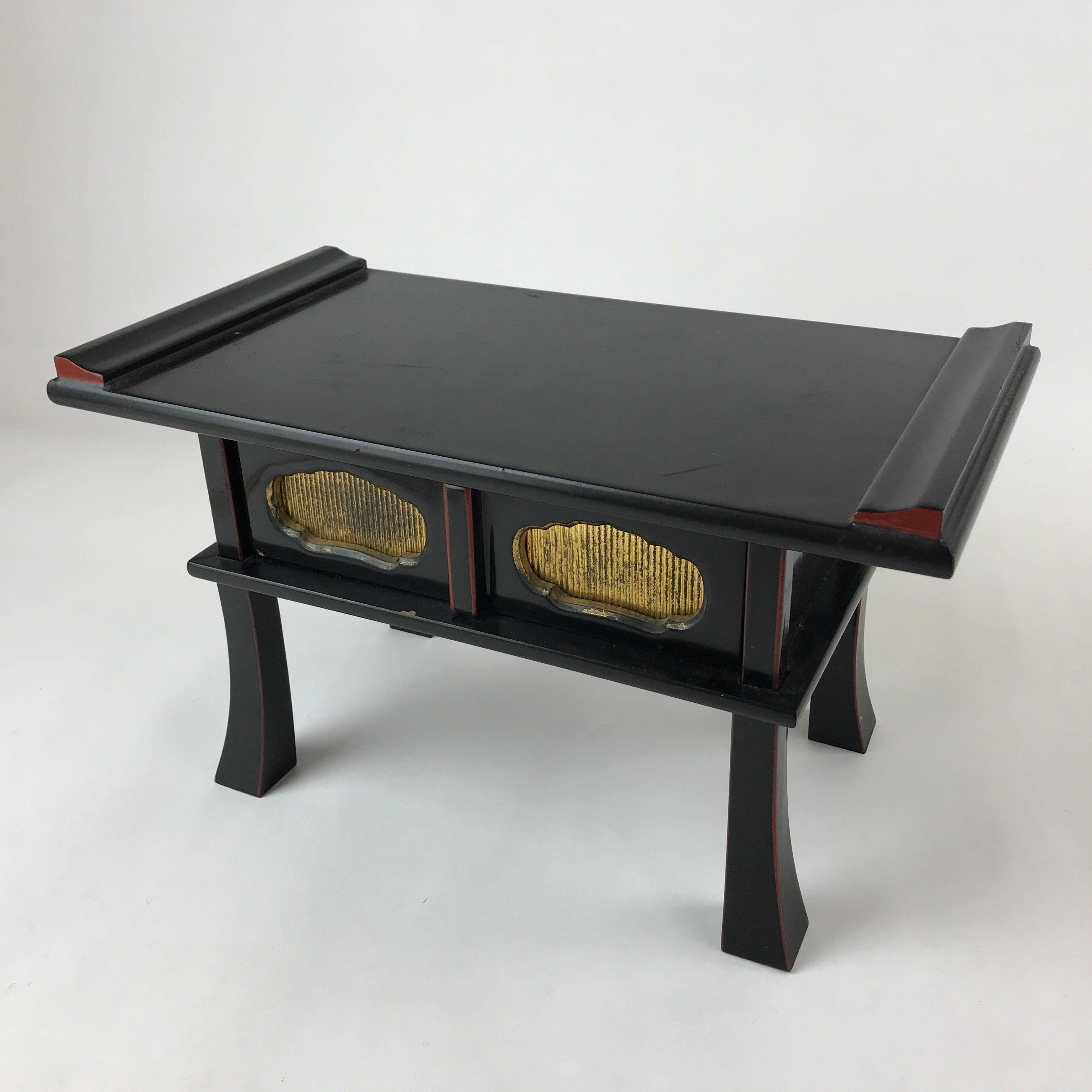 Japanese Buddhist Altar Fitting Lacquer Kyozukue Offering Table Vtg Black BA219