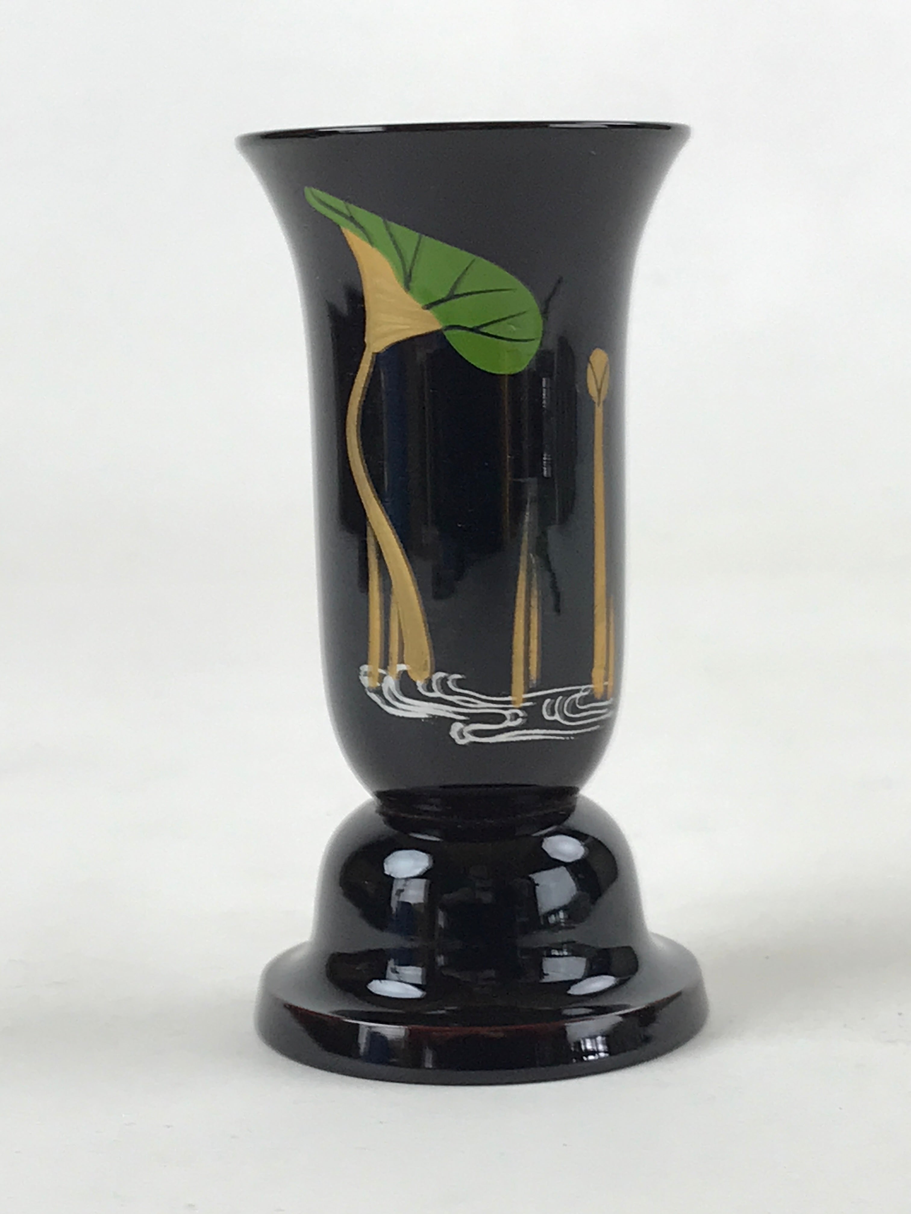 Japanese Buddhist Altar Fitting Lacquer Replica Flower Vase Vtg Lotus Leaf BA93