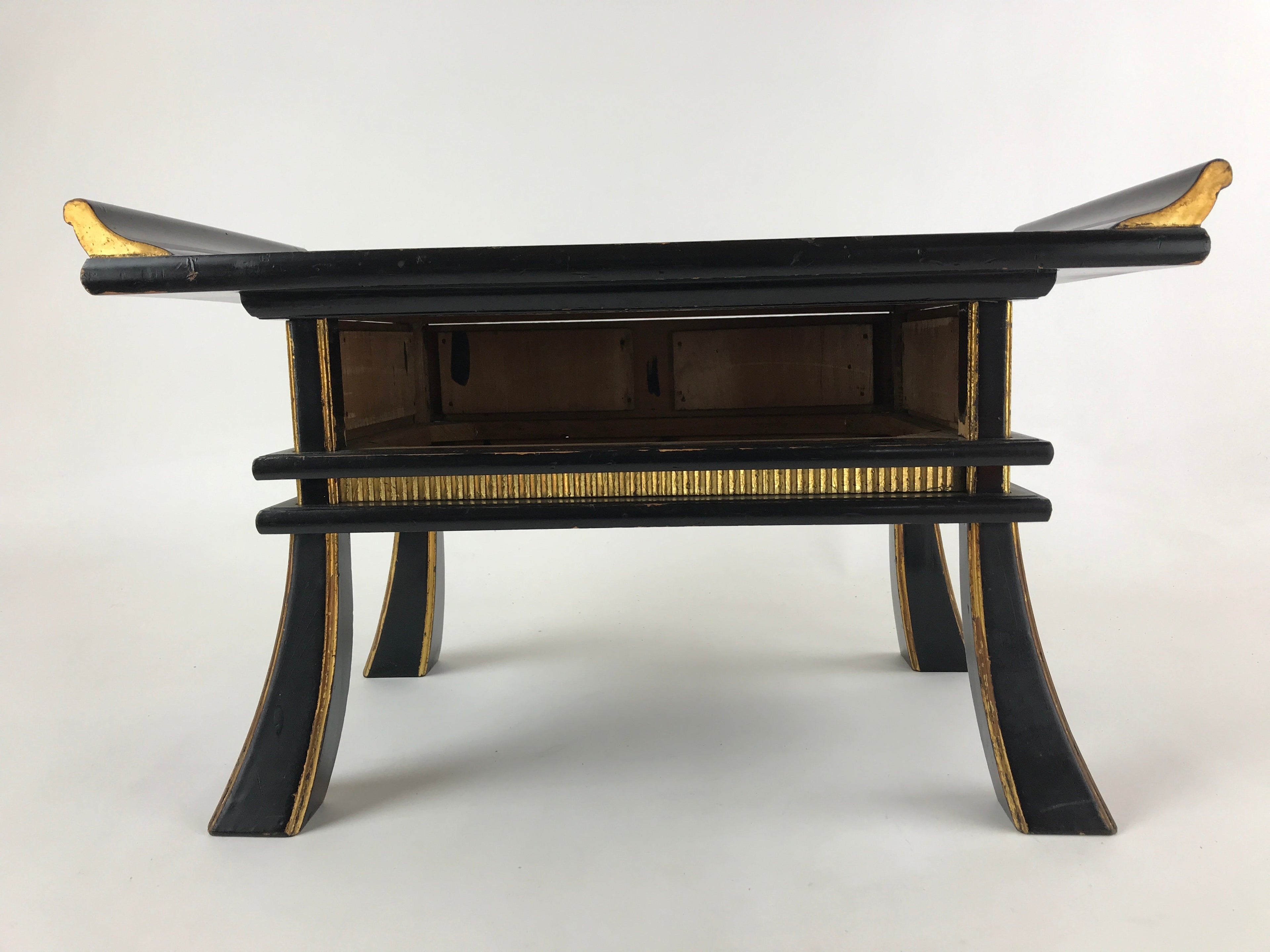 Japanese Buddhist Altar Fitting Lacquered Kyozukue Offering Table Vtg Black BA12