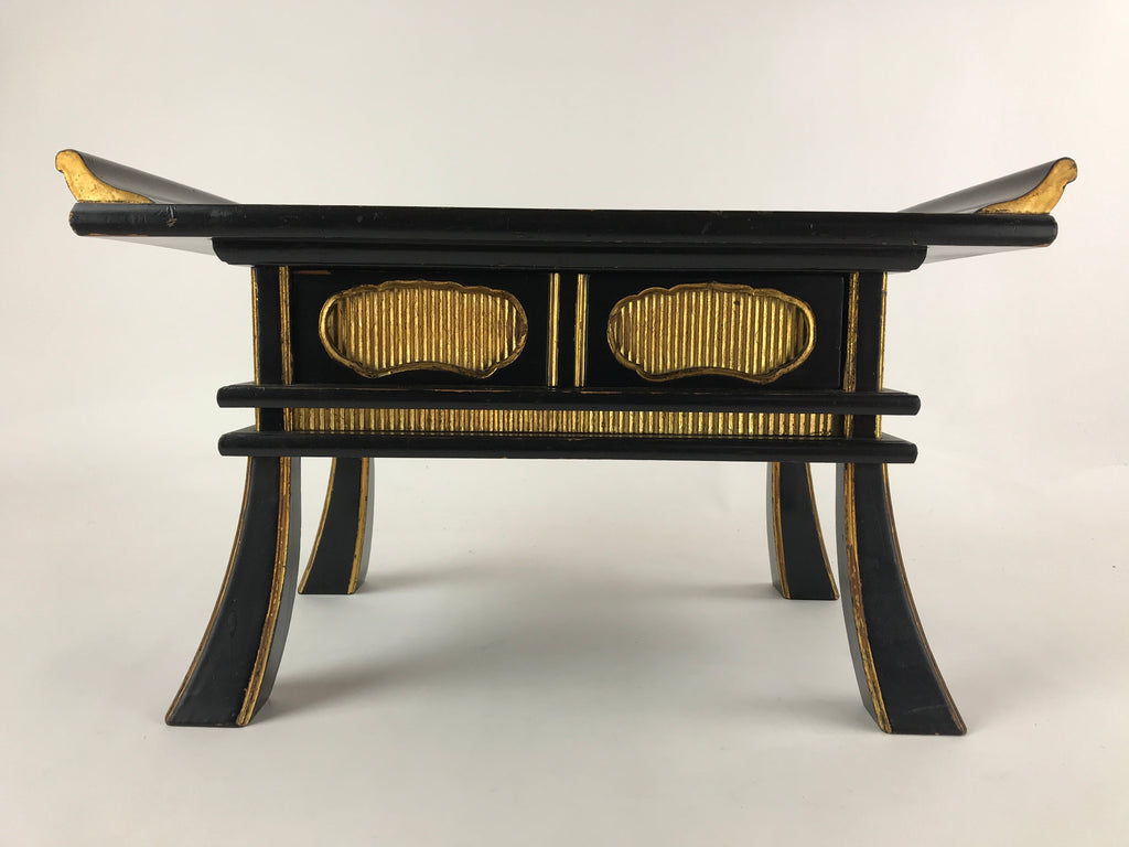 Japanese Buddhist Altar Fitting Lacquered Kyozukue Offering Table Vtg Black BA12