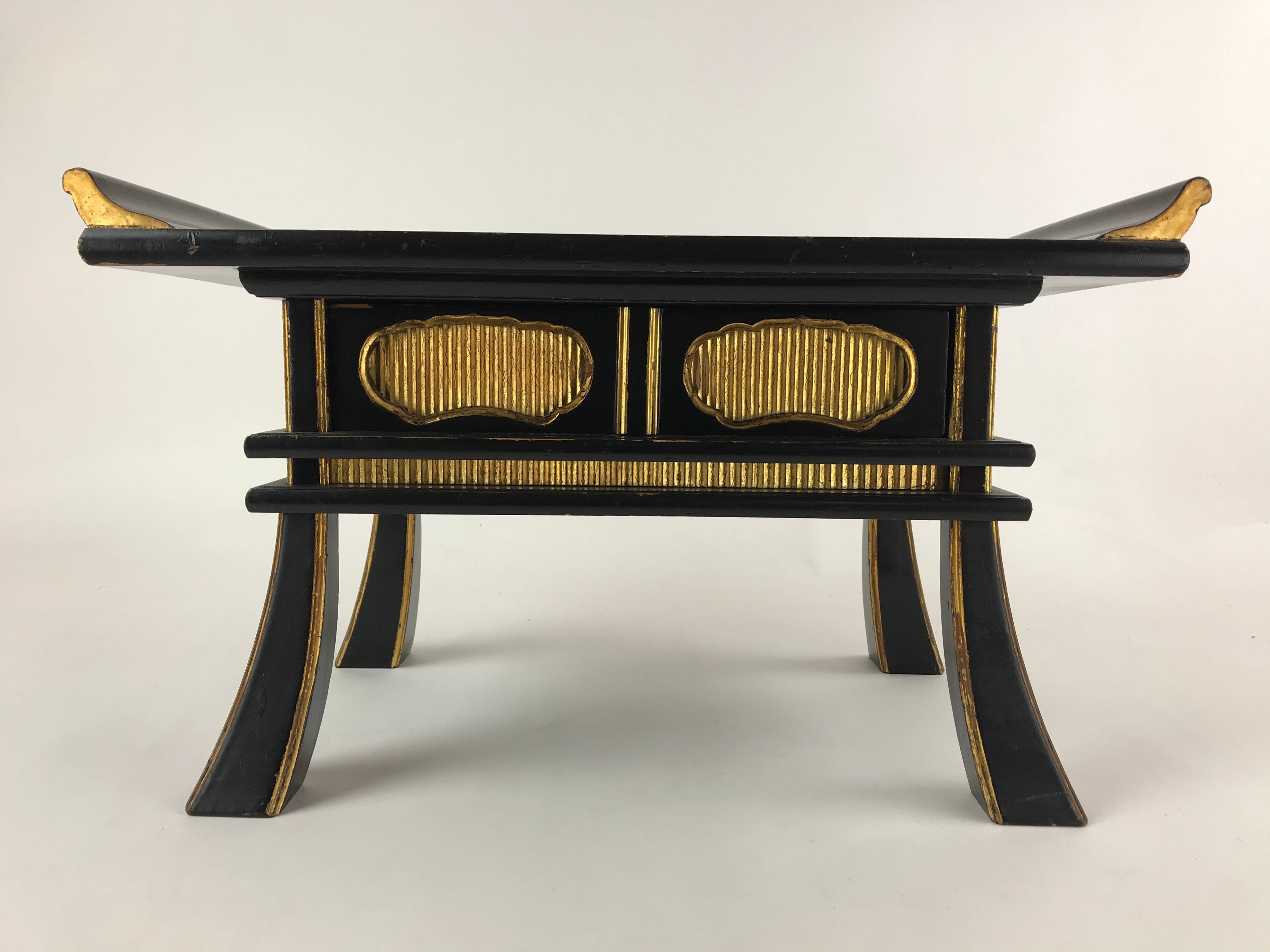 Japanese Buddhist Altar Fitting Lacquered Kyozukue Offering Table Vtg Black BA12