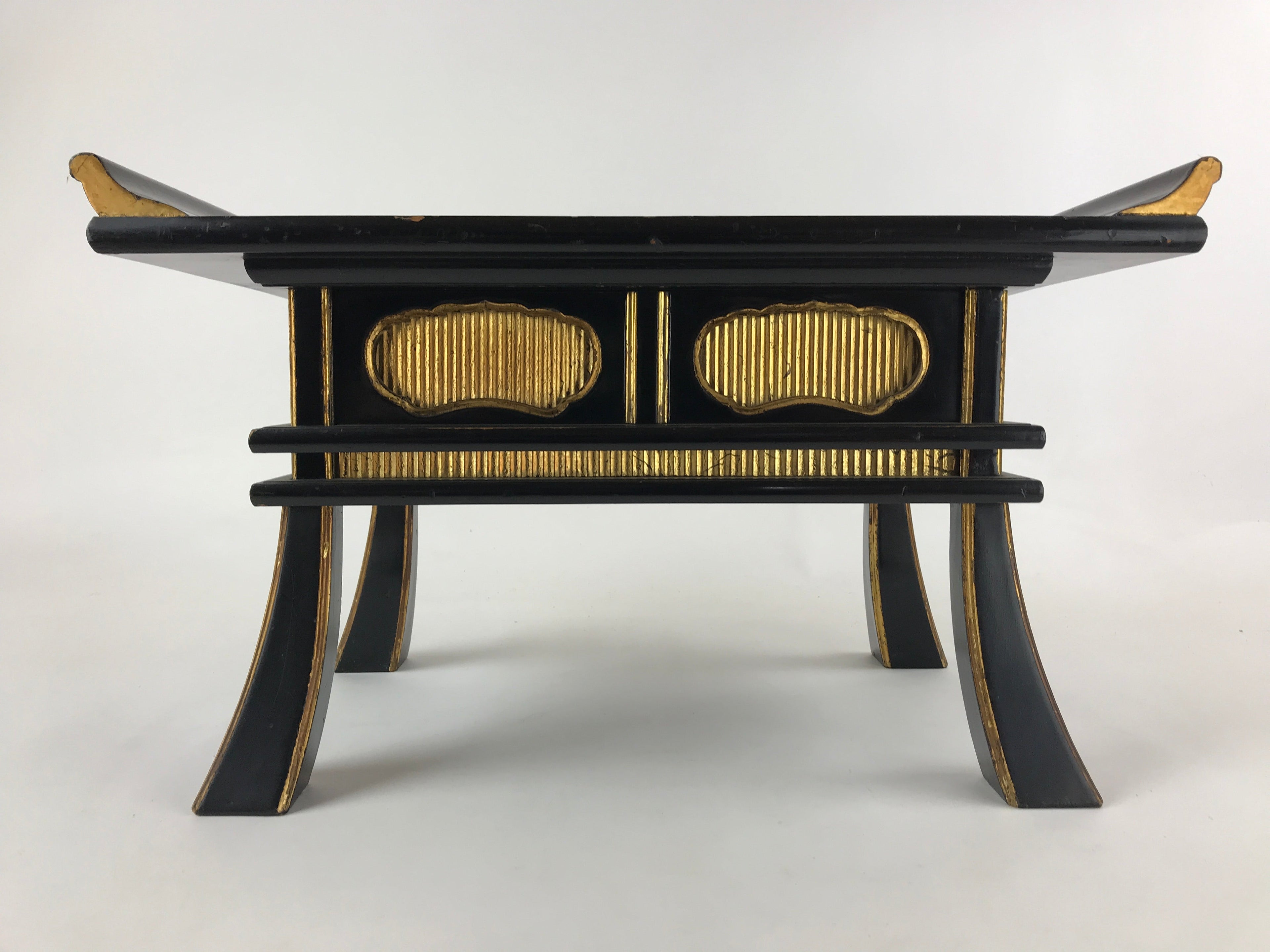 Japanese Buddhist Altar Fitting Lacquered Kyozukue Offering Table Vtg Black BA12