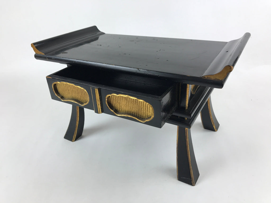 Japanese Buddhist Altar Fitting Lacquered Kyozukue Offering Table Vtg Black BA12