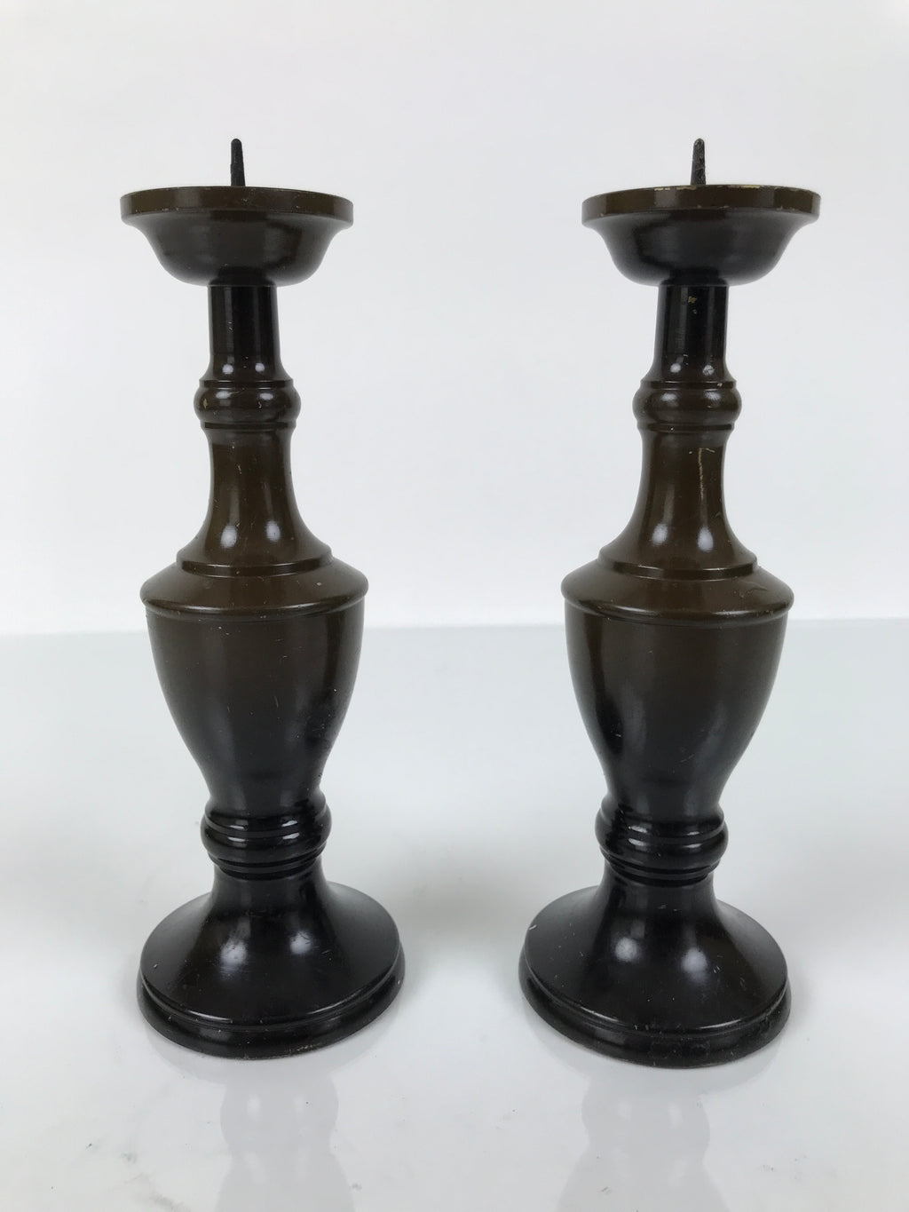 Japanese Buddhist Altar Fitting Metal Candle Stand Vtg Shokudai 2pc Brown BA745